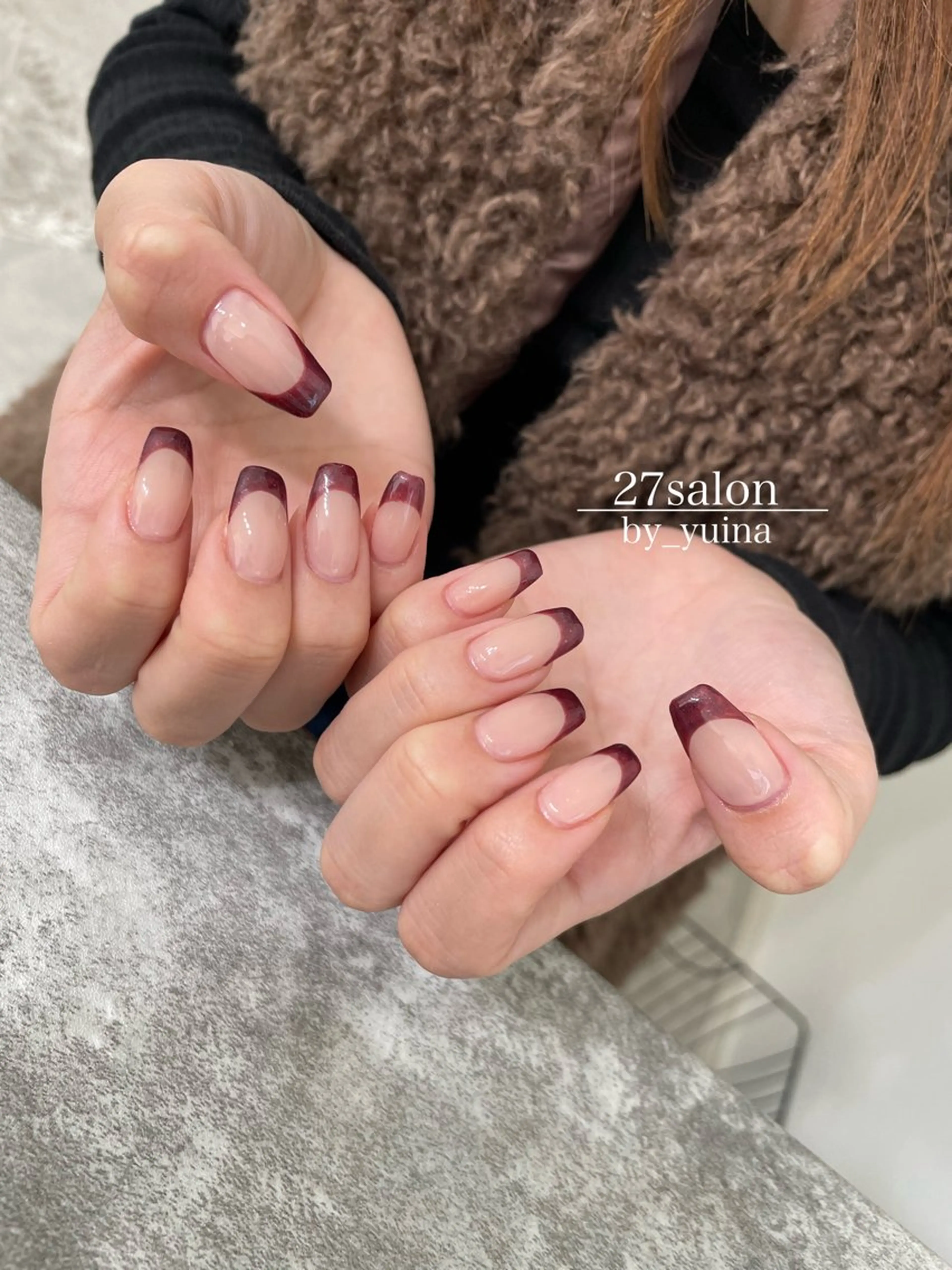 ネイル ボルドー フレンチネイル ハンドネイル 27salon yuinaのネイルデザイン