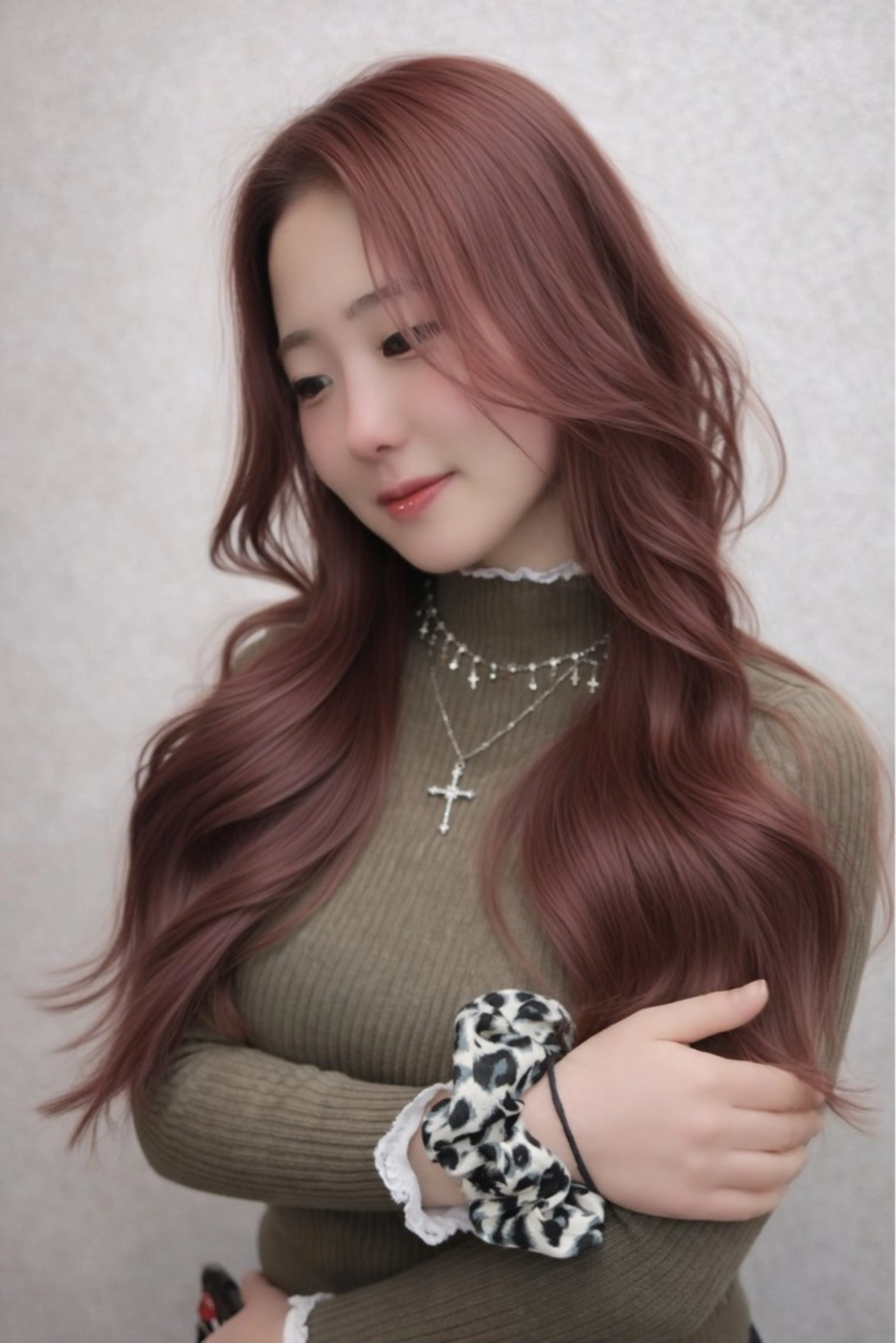 ロング カラー ボルドーカラー カット ヘアカラー AiM エイム　韓国レイヤーのヘアスタイル