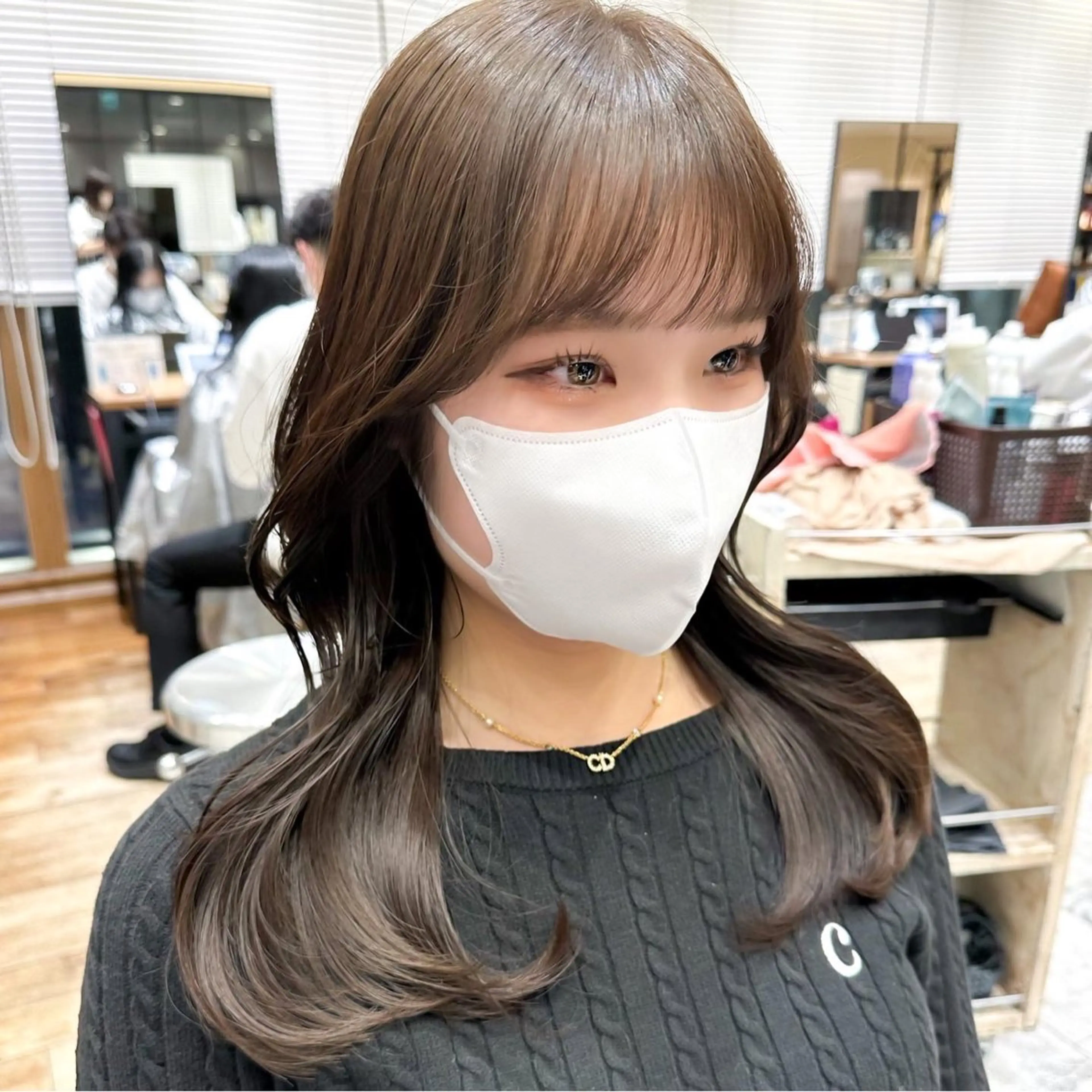 セミロング カラー ベージュカラー ブラウンカラー ブラウンベージュ くびれヘア 顔周りカット 顔周り/くびれヘア 韓国ヘア💕風間るなのヘアスタイル