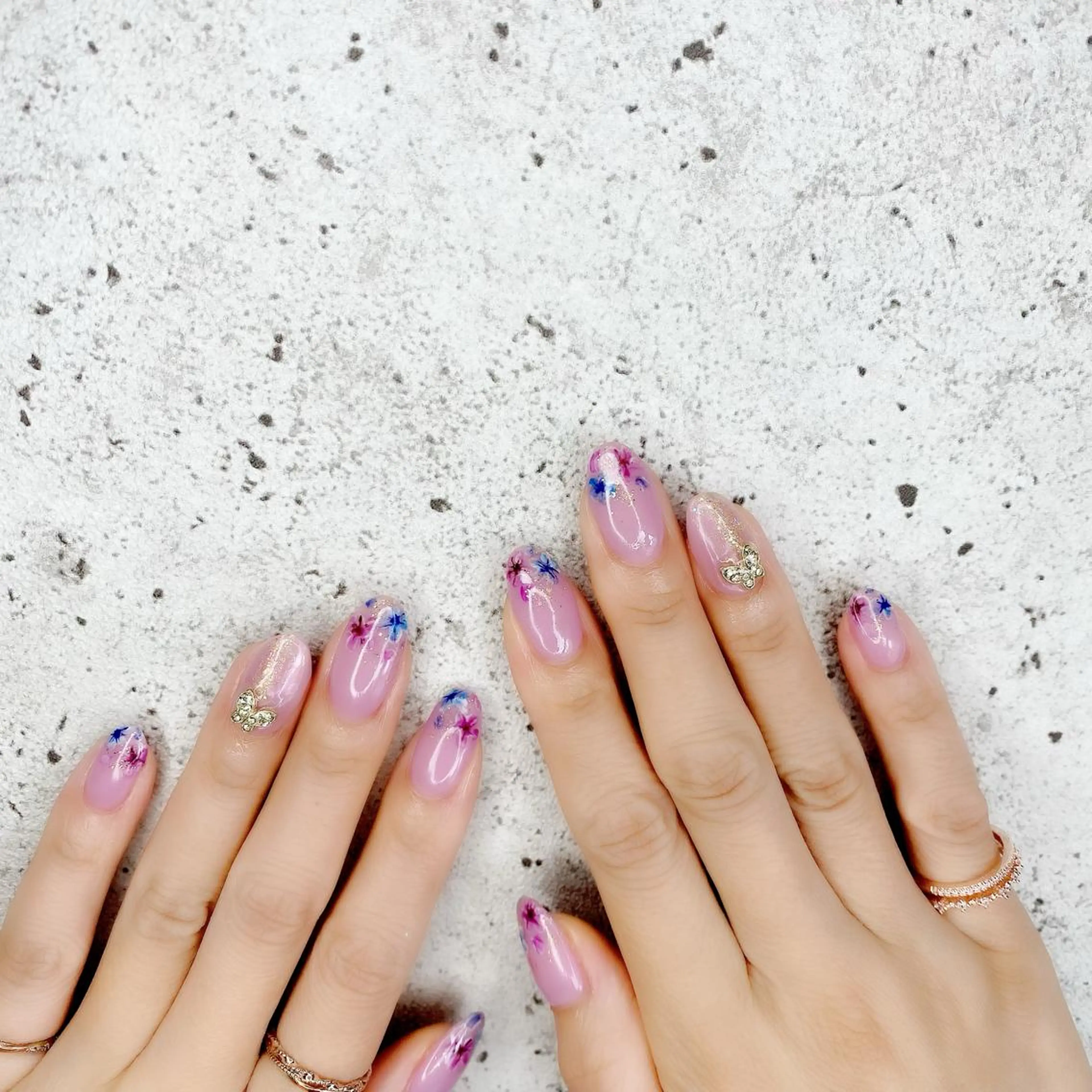 セミロング カラー パーマ ヘアアレンジ メンズ キッズ ネイル マツエク・マツパ パープルカラー アートネイル フラワーネイル パープル ハンドネイル Salon Ｋのネイルデザイン