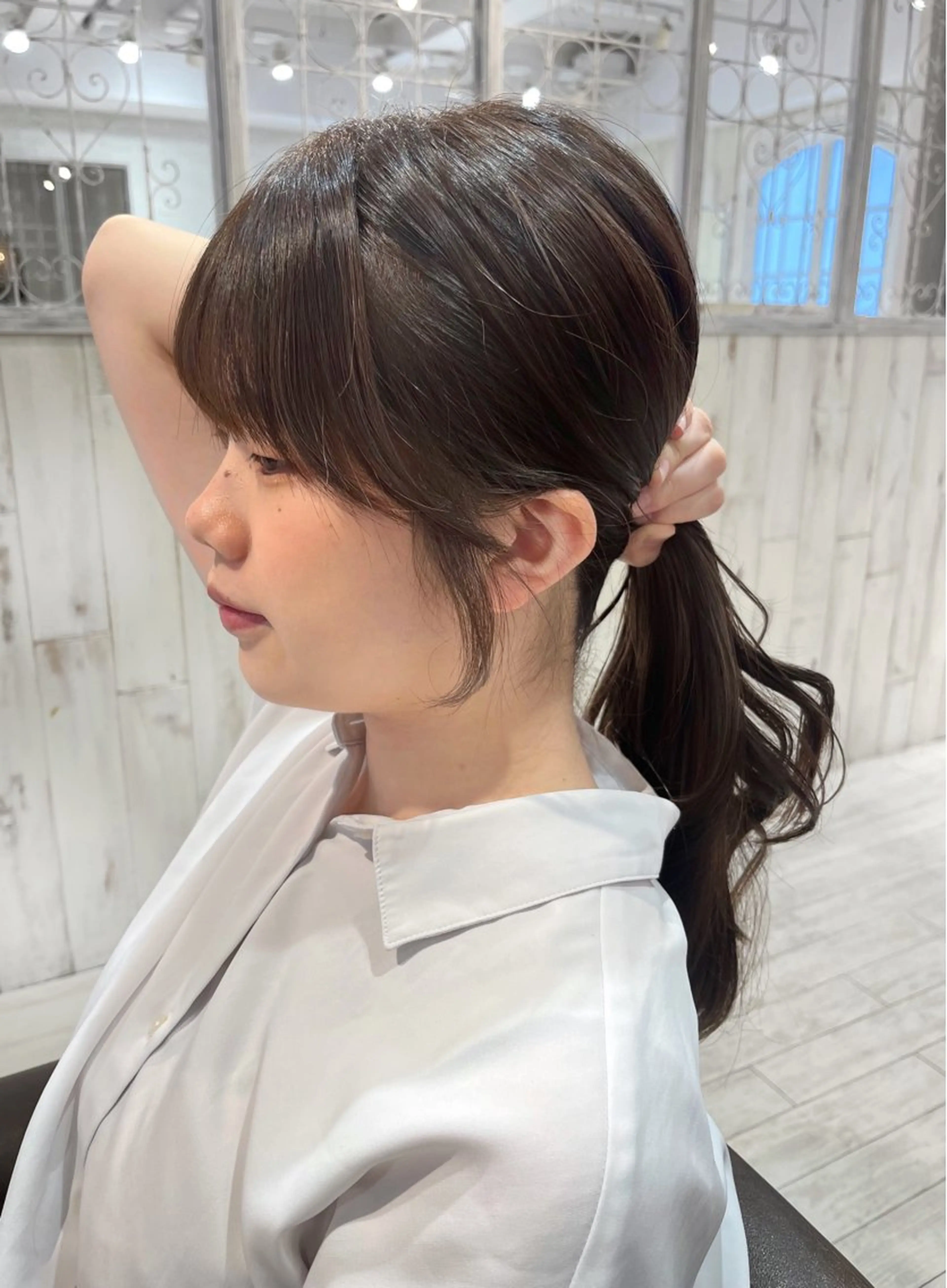 セミロング 顔まわりレイヤー レイヤーカット 小顔カット カット ヘアカラー 【韓国ヘア×透明感 カラー】笹谷 莉未のヘアスタイル