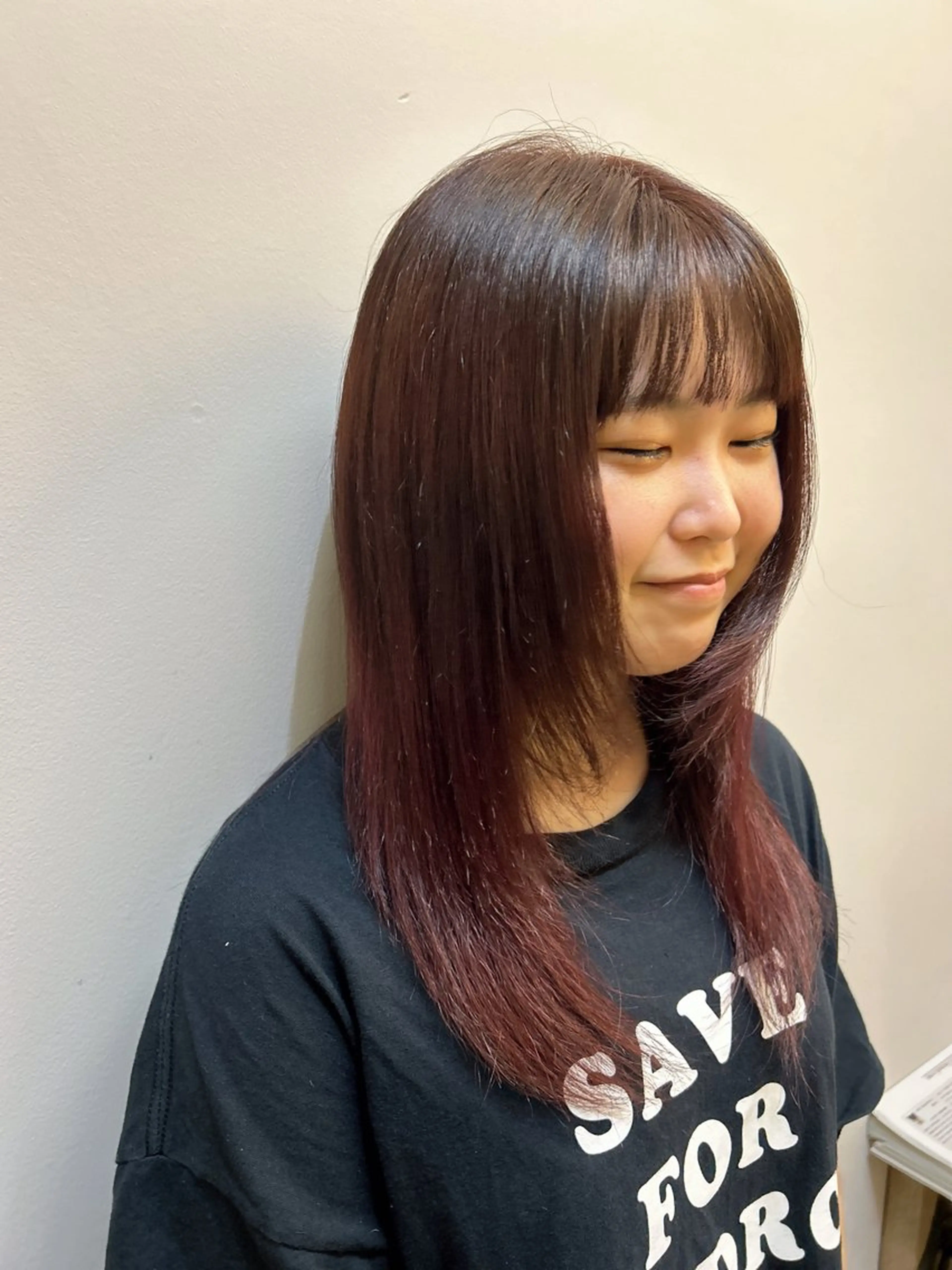 セミロング カラー ブラウンカラー レッドカラー レッドブラウン ヘアカラー 生田 比奈のヘアスタイル