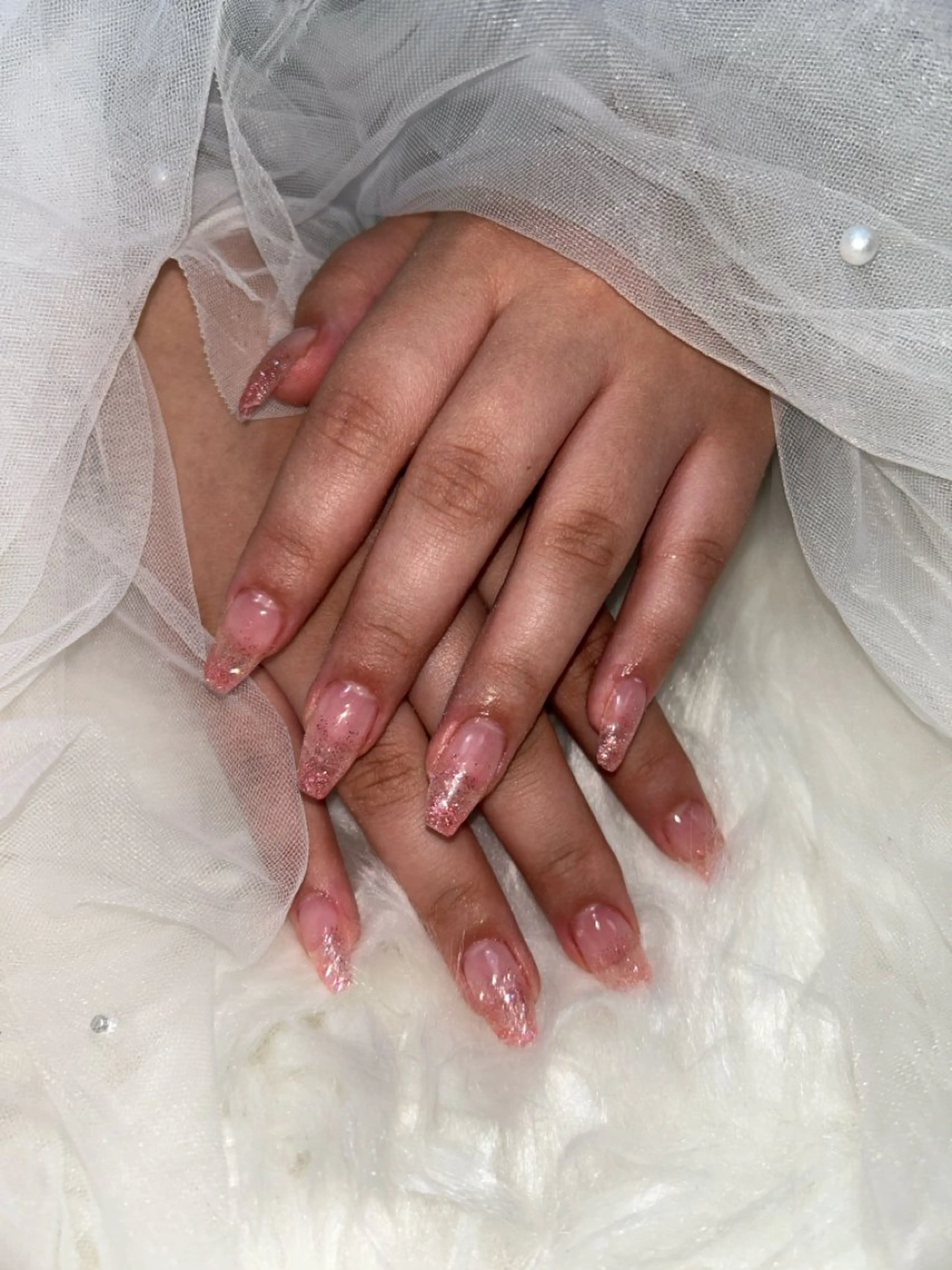 ネイル フラッシュネイル ラメ(グリッター) ラメグラデーション オレンジ ピンク nail salon Lilynのネイルデザイン