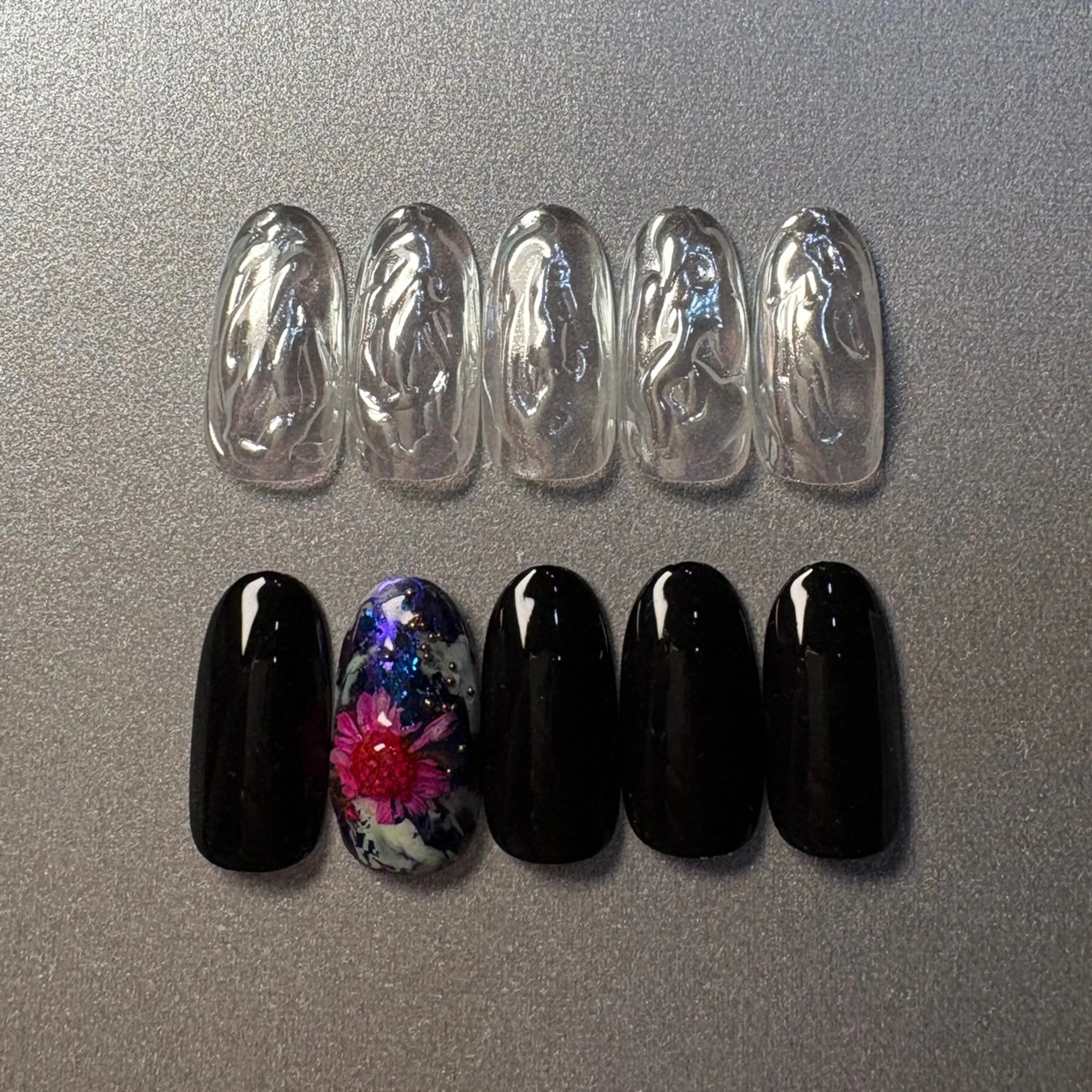 ネイル ブルー フレンチネイル ゴールド ミラーネイル ワンカラーネイル うえぽん 🌟のネイルデザイン