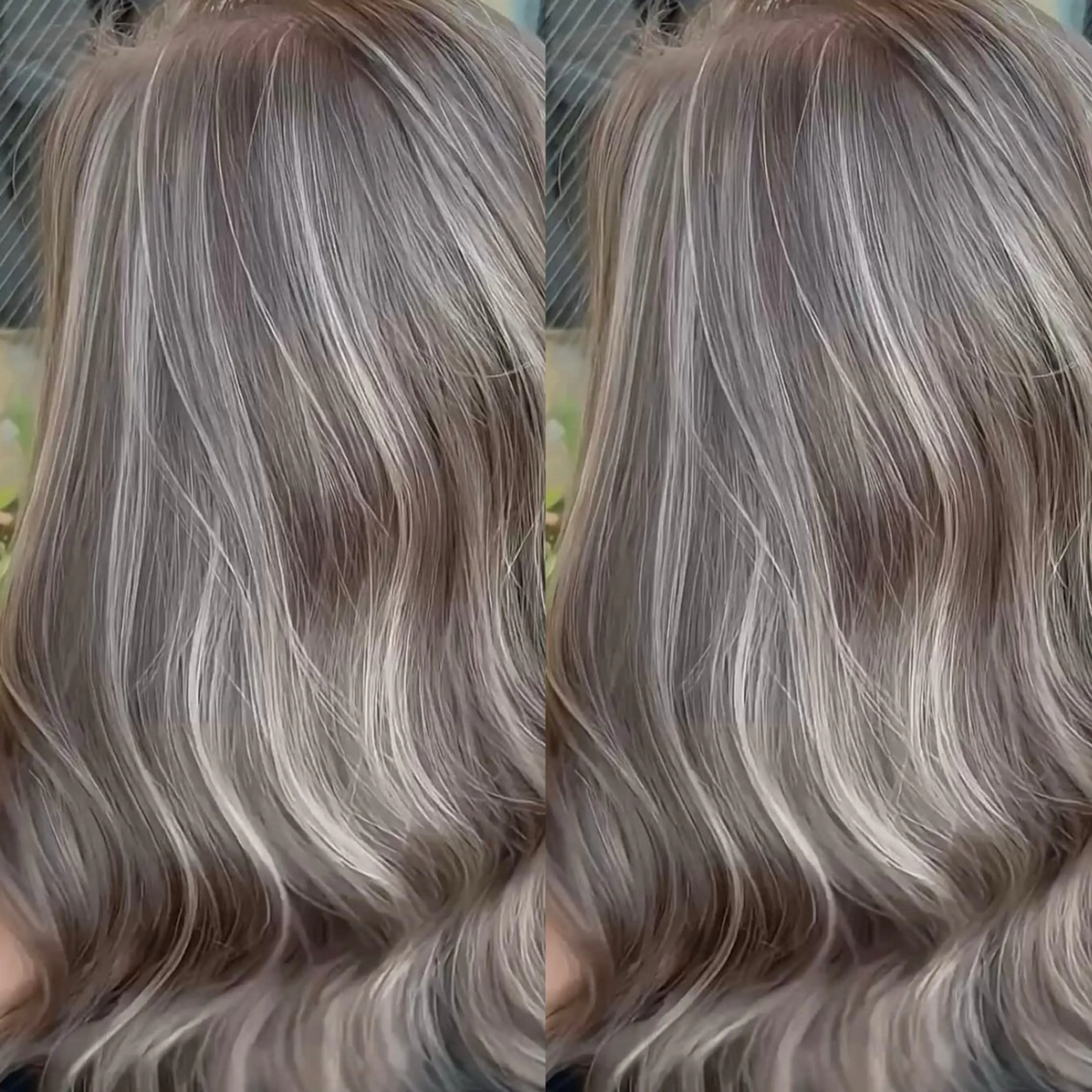 ロング カラー バレイヤージュ デザインカラー グレージュ ハイライトカラー ハイライト カット ヘアカラー トリートメント 表参道/ハイライト バレイヤージュのヘアスタイル