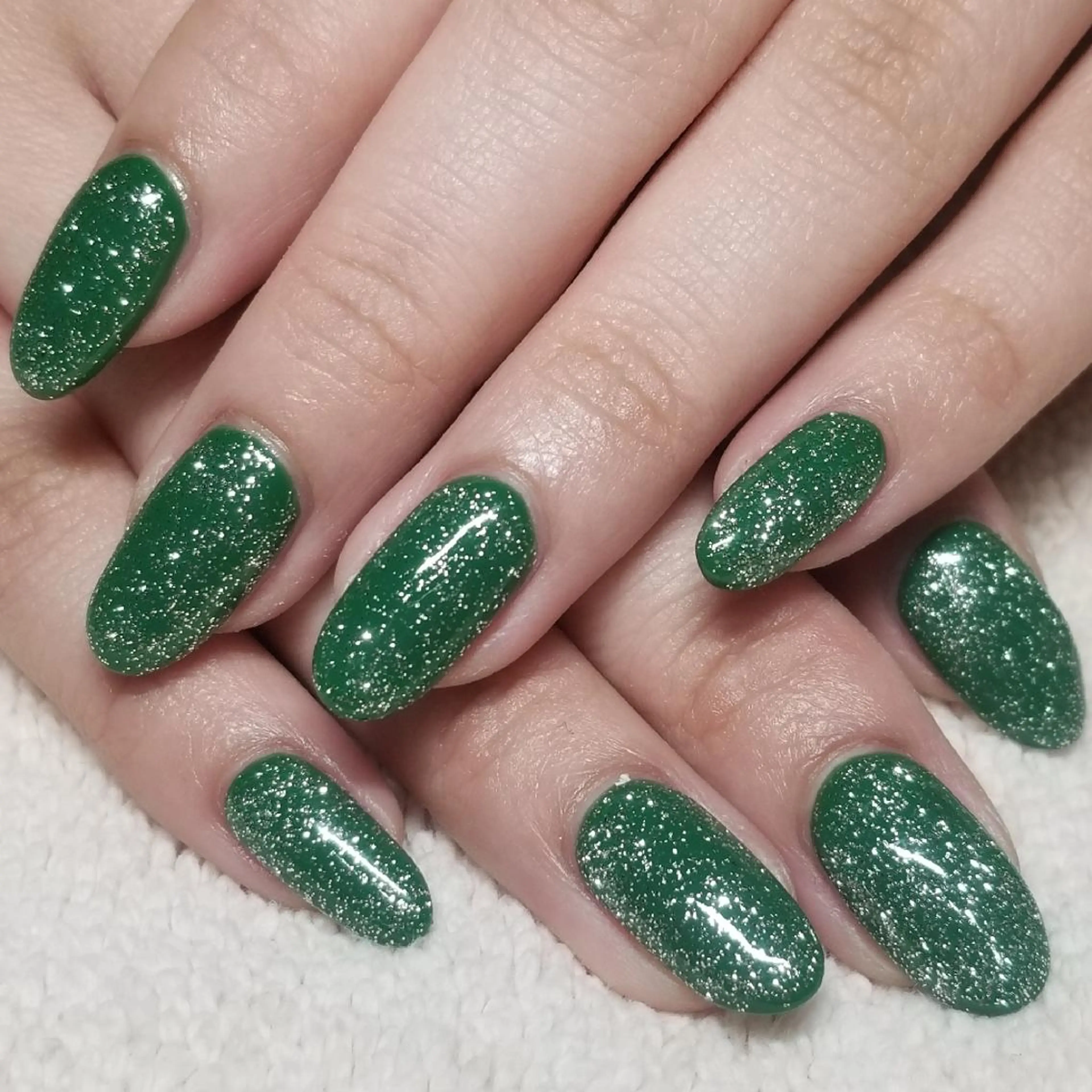 ネイル グリーン ラメ(グリッター) ワンカラーネイル シルバー ハンドネイル よしだ ひろきのネイルデザイン