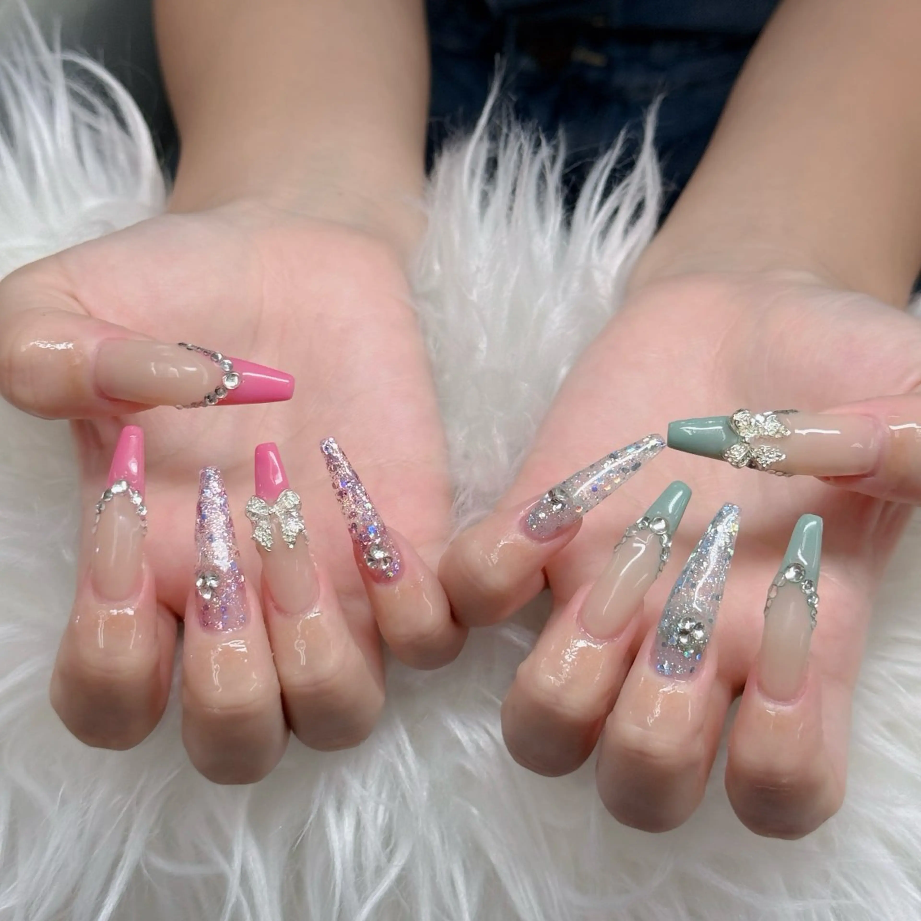 ネイル ロングネイル マグネットネイル リボン 夏ネイル スーパーロングネイル Hani Nail XUKAのネイルデザイン