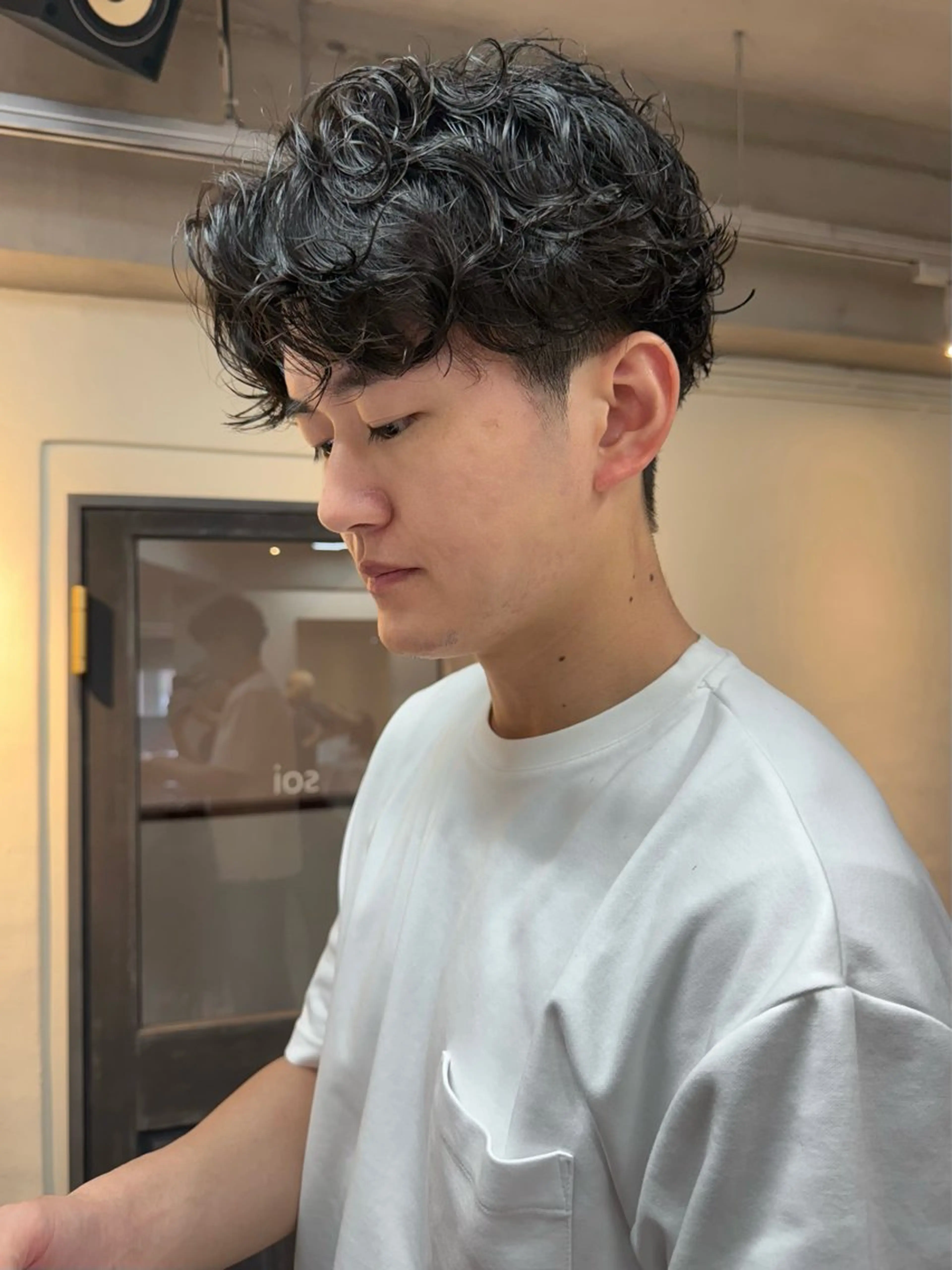 ショート パーマ メンズ ビジネス メンズパーマ カット パーマ トリートメント 森貴裕/ベージュ/ パーマ/オリーブのヘアスタイル