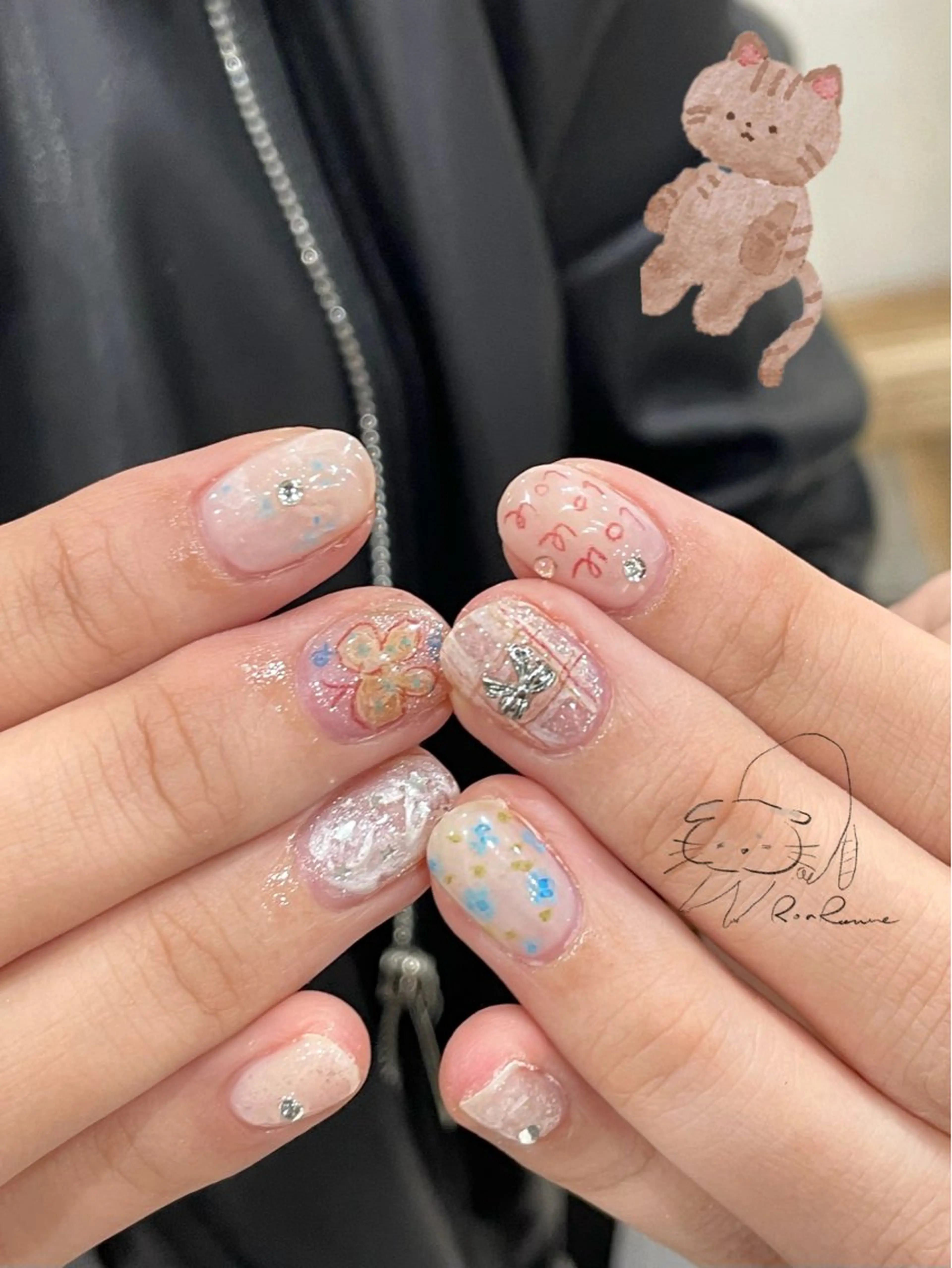 ネイル オーロラネイル 長さ出し フレンチネイル ジェルネイル ミラーネイル ハンドネイル ronronne .のネイルデザイン