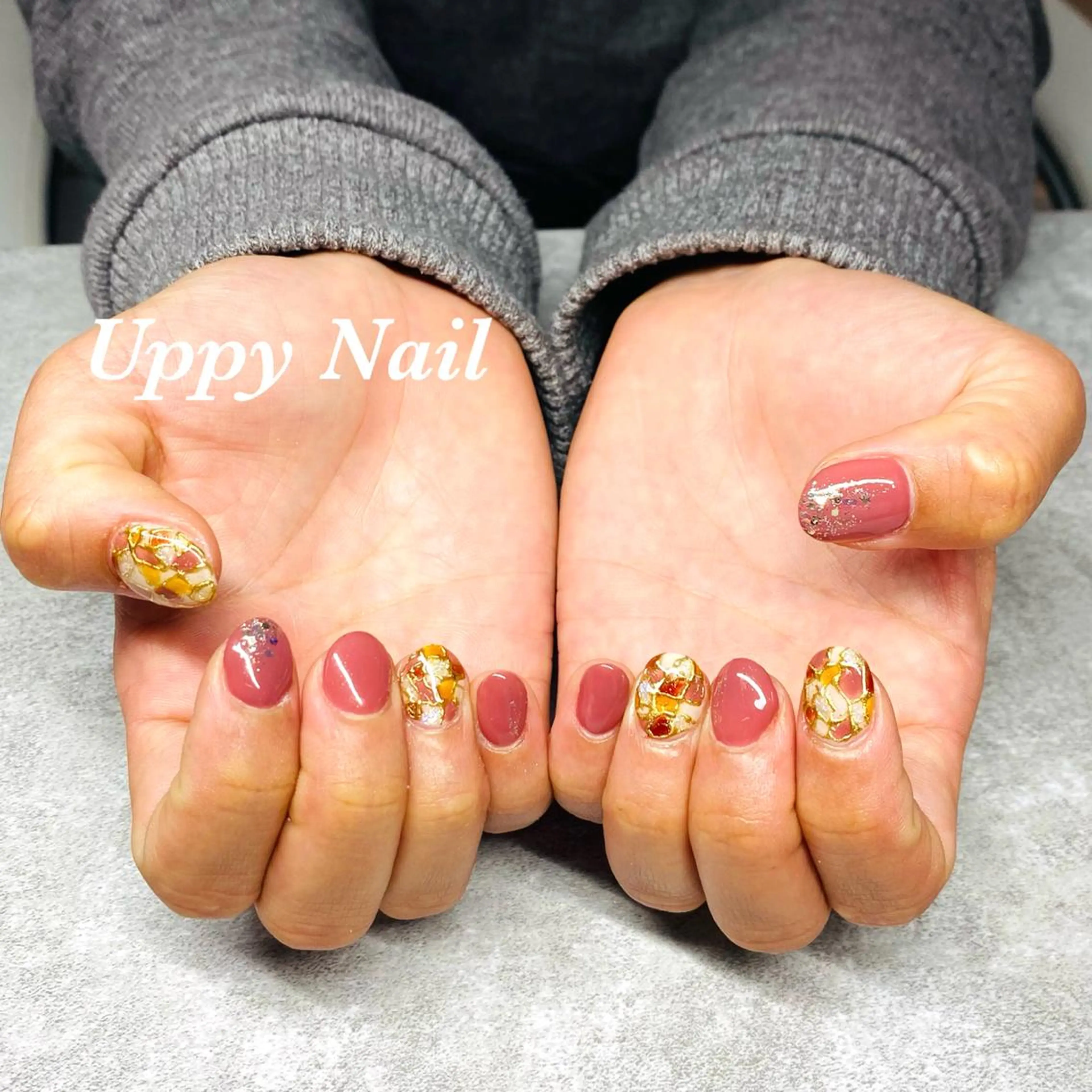 ネイル ラメ(グリッター) ミラーネイル ピンク ハンドネイル Uppy Nail ukyoのネイルデザイン