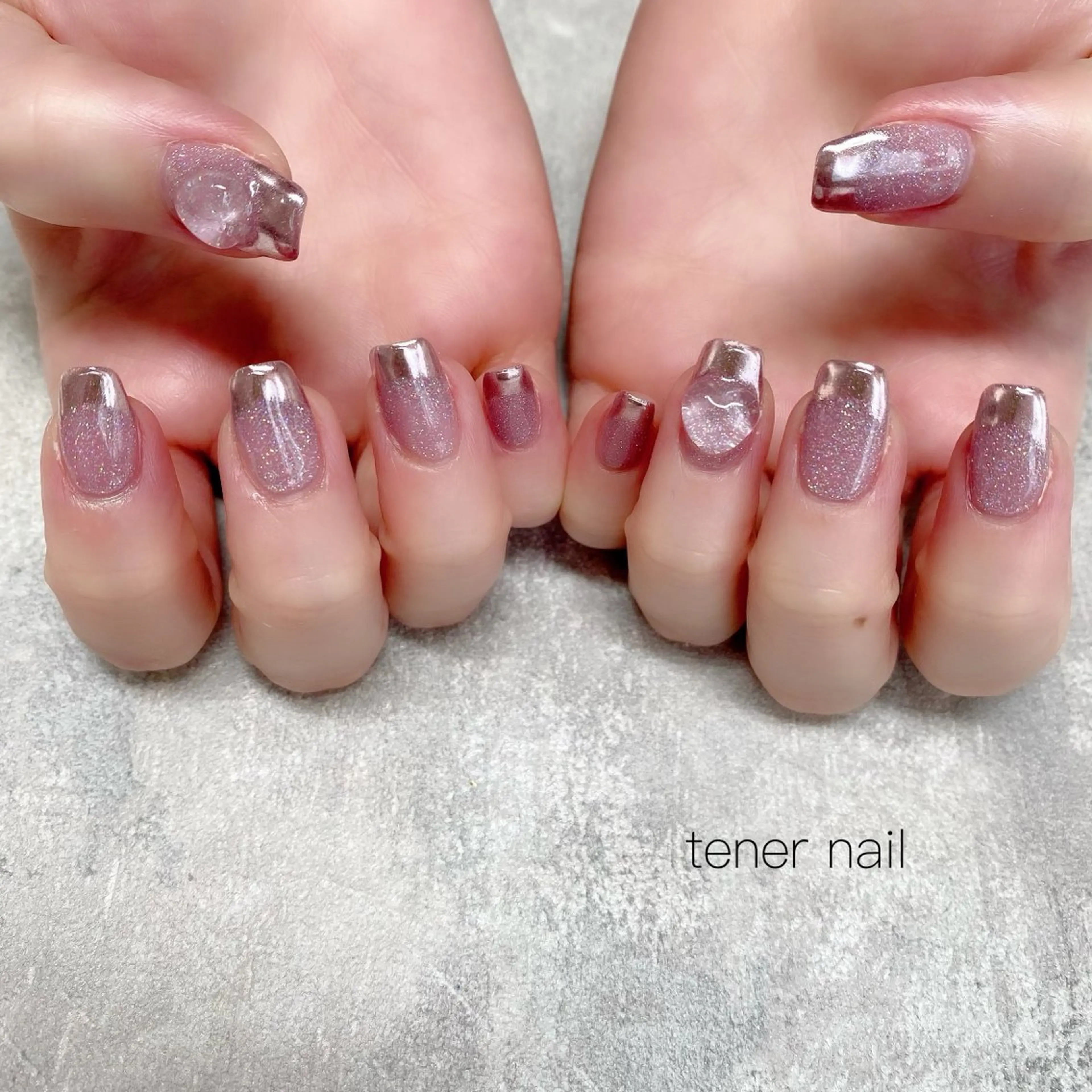 ネイル フレンチネイル ミラーネイル ピンク ハンドネイル テネルネイル tener nailのネイルデザイン