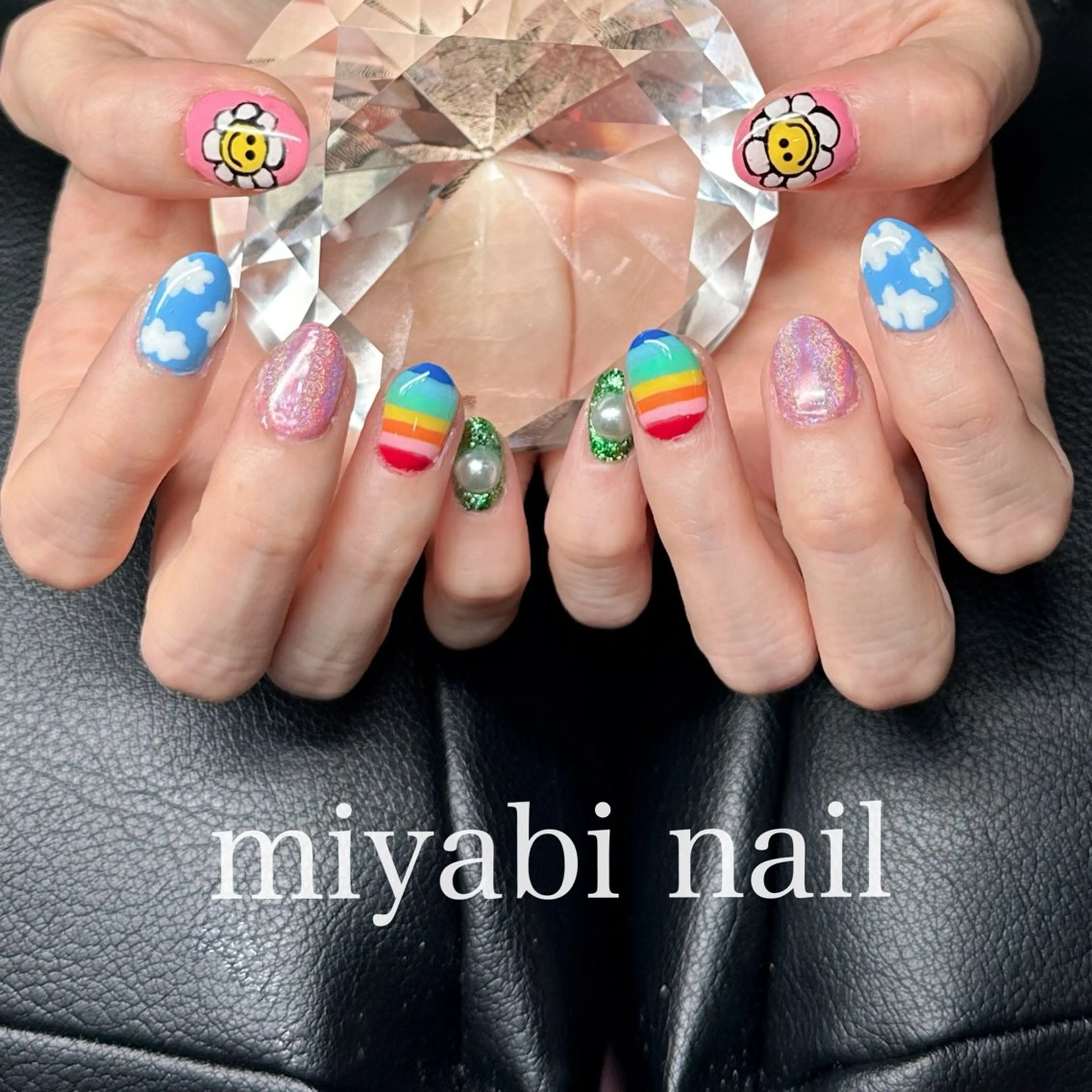 ネイル フラワーネイル ジェルネイル ミラーネイル 持ち込み ハンドネイル miyabi nail 桂川駅近くのネイルデザイン
