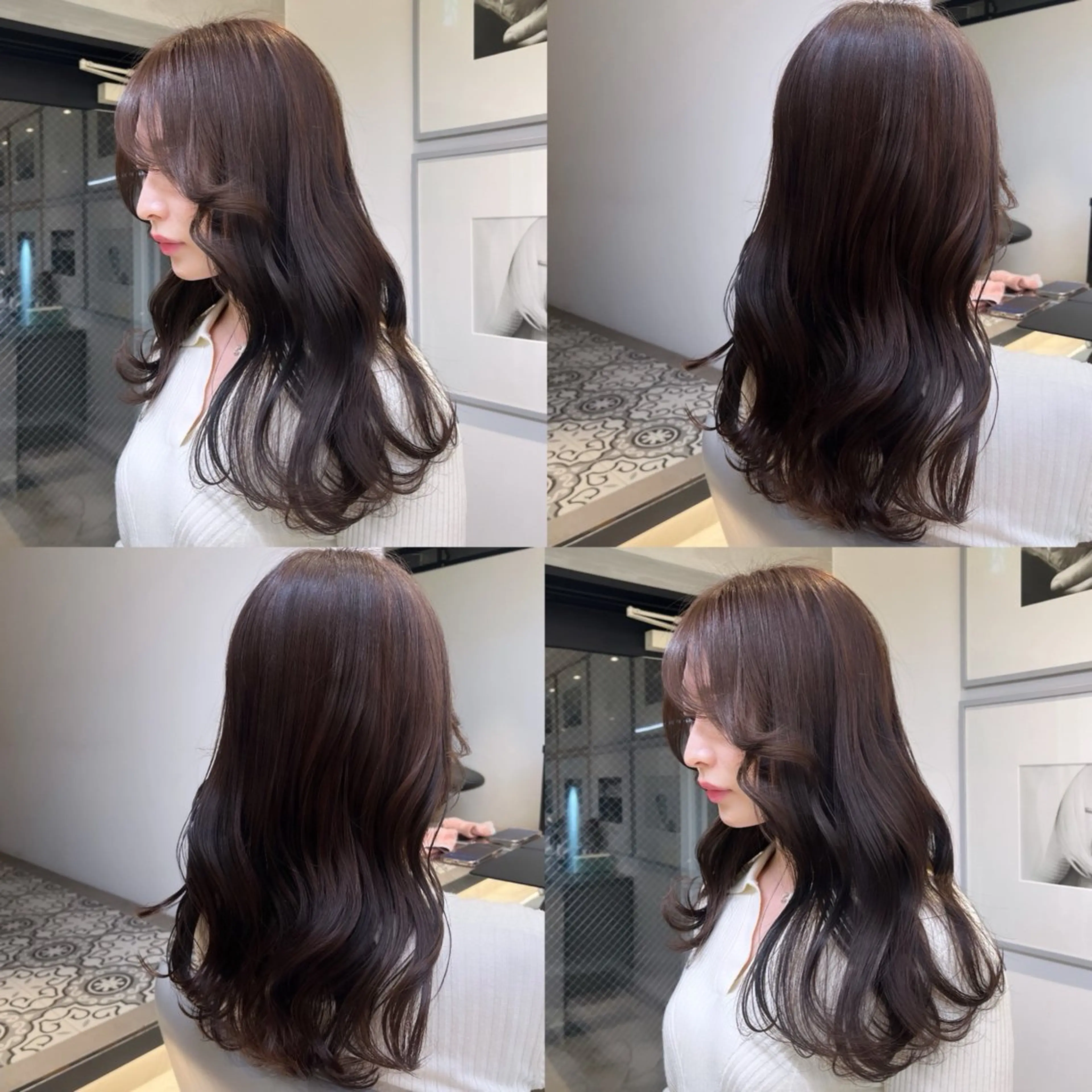 セミロング カラー ブラウンカラー ショコラブラウン ショコラグレージュ 透明感カラー ココアグレージュ ヘアカラー トリートメント ヘッドスパ ヘアセット カジュアルを女っぽく 𝗮𝘆𝗮𝗰𝗼のヘアスタイル