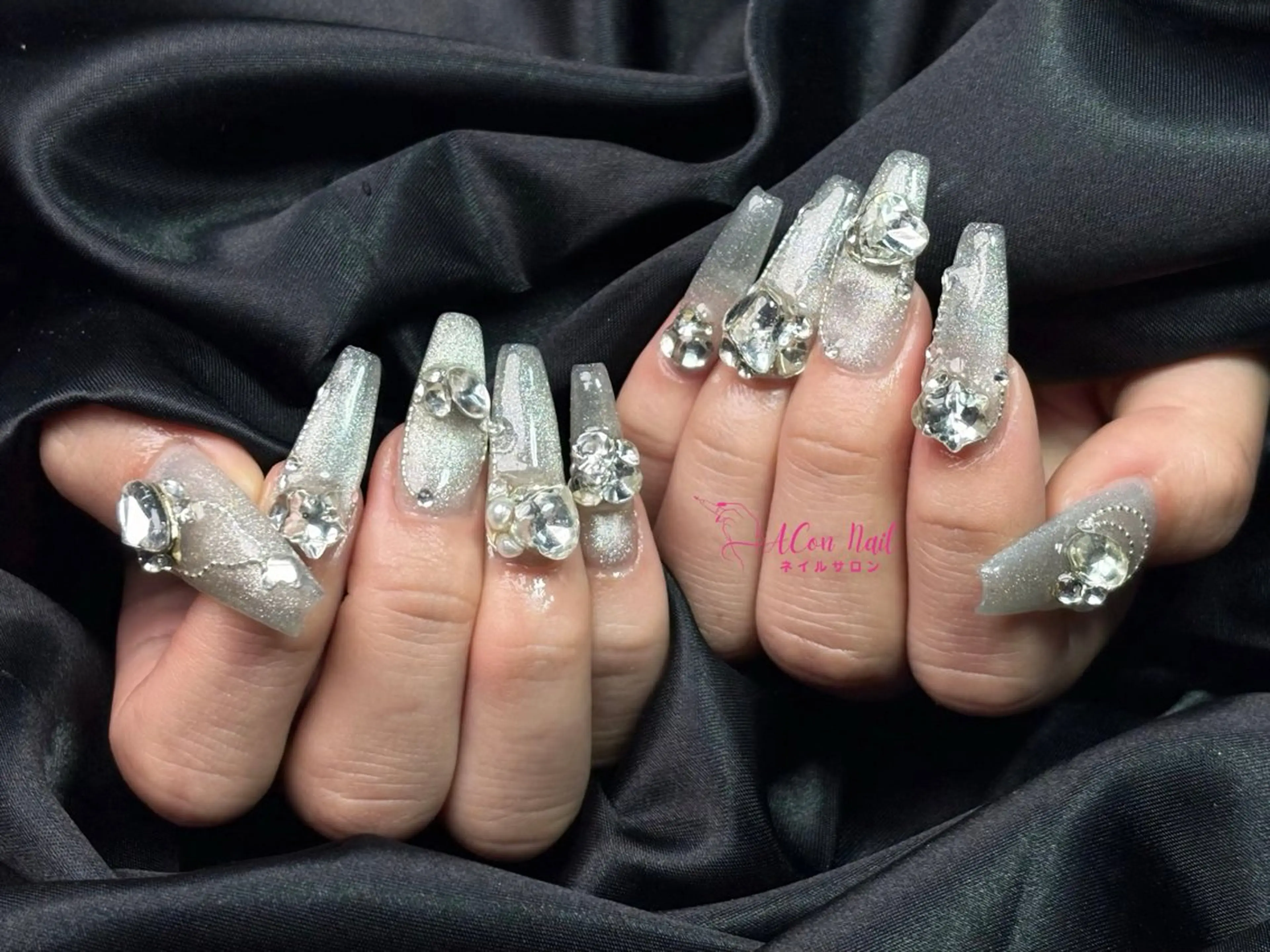 ネイル 桜ネイル 長さ出し フラワーネイル フレンチネイル ジェルネイル ハンドネイル ACon NailSalonのネイルデザイン