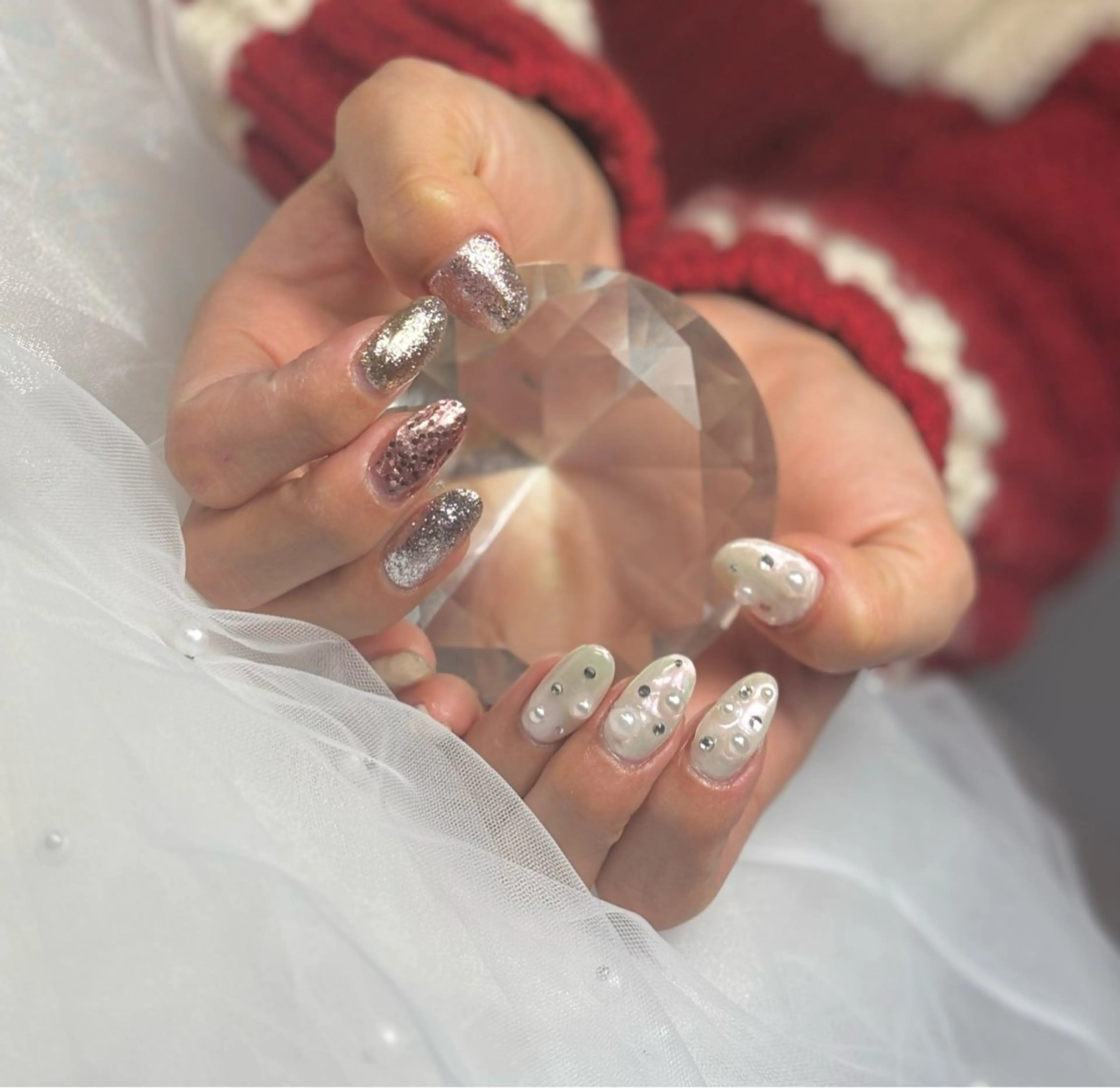 ネイル キラキラネイル 持ち込み ニュアンスネイル ハンドネイル Nail Salon __j Shinoのネイルデザイン