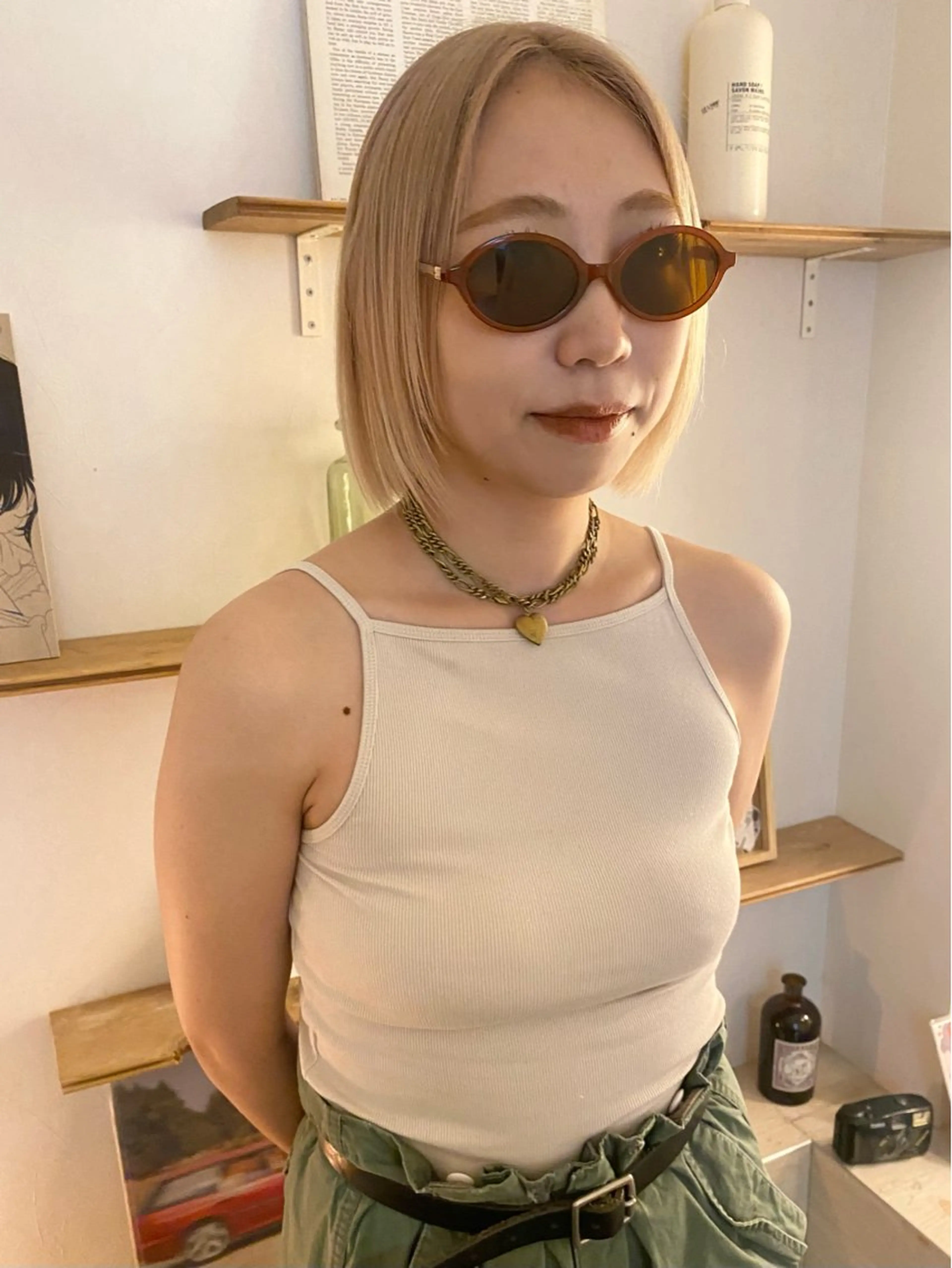 ショート カラー カット ヘアカラー トリートメント 森貴裕/ベージュ/ パーマ/オリーブのヘアスタイル