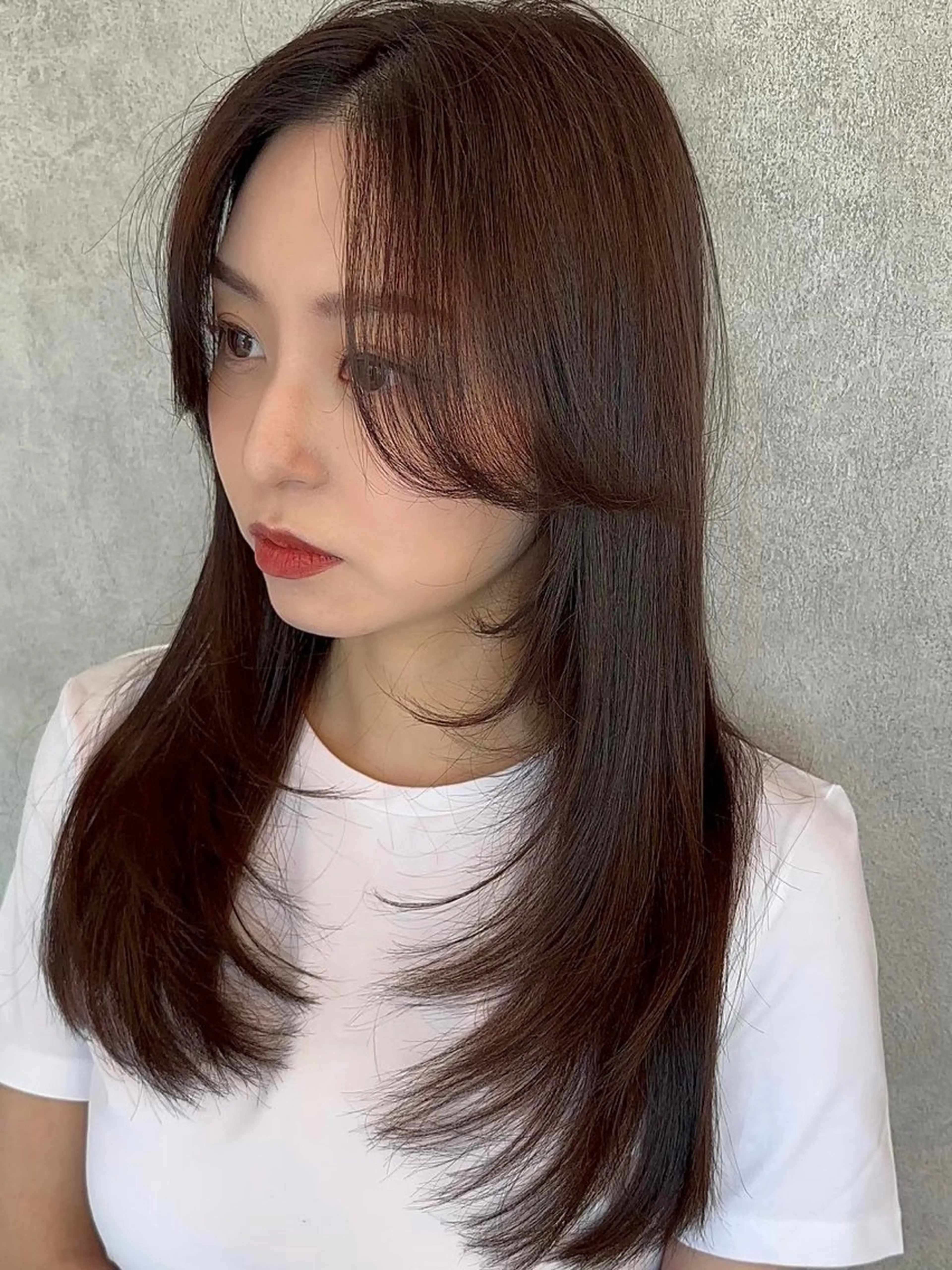 セミロング 顔まわりレイヤー 顔周りカット 韓国風ヘア レイヤーカット ボブ/レイヤーボブ/ 髪質改善/梶川 夏季のヘアスタイル