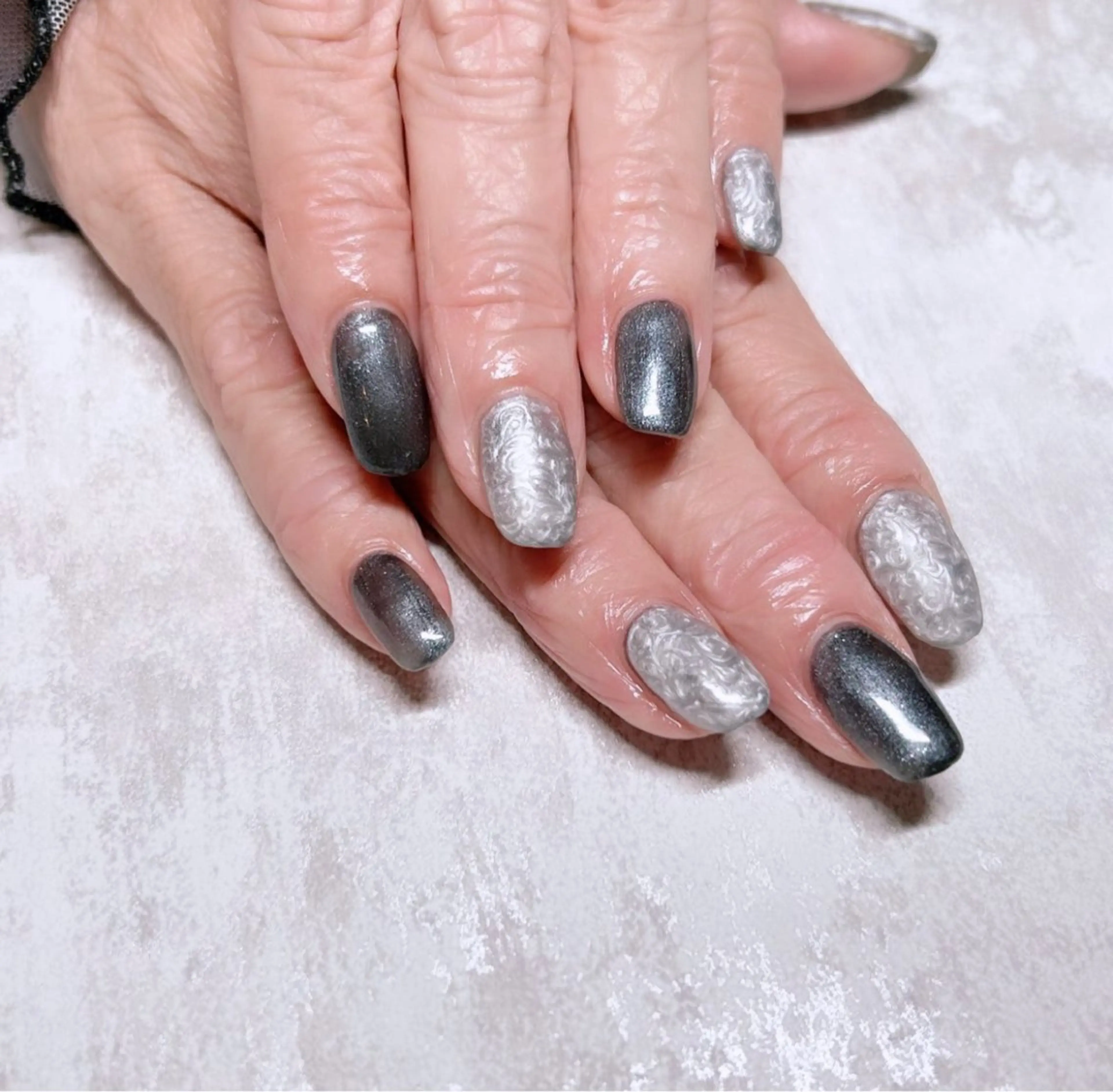 ネイル ブルー ゴールド ミラーネイル ネイビー boite a bijoux Unaのネイルデザイン