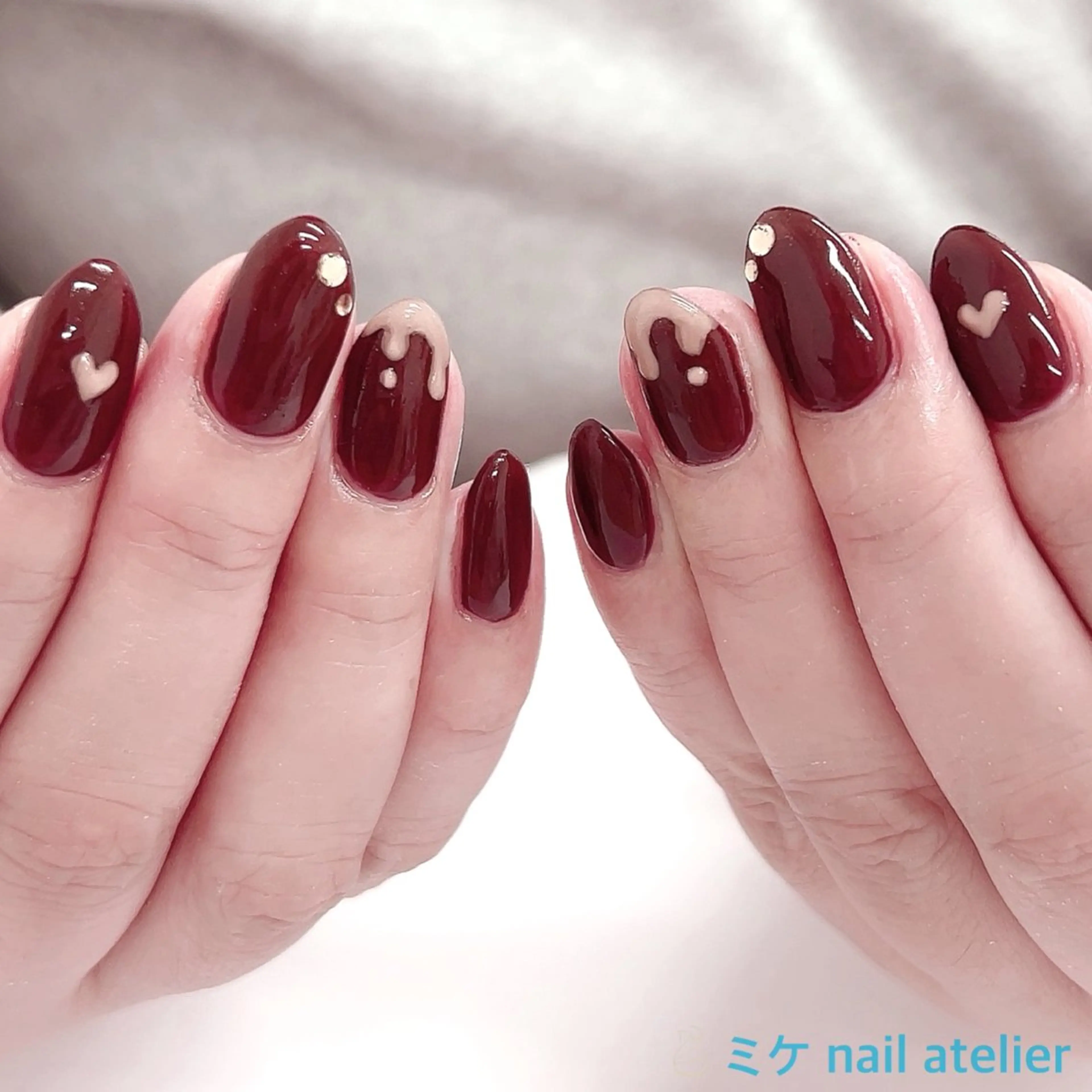ネイル ジェルネイル ハート ワンカラーネイル バレンタイン ハンドネイル h. rikaのネイルデザイン