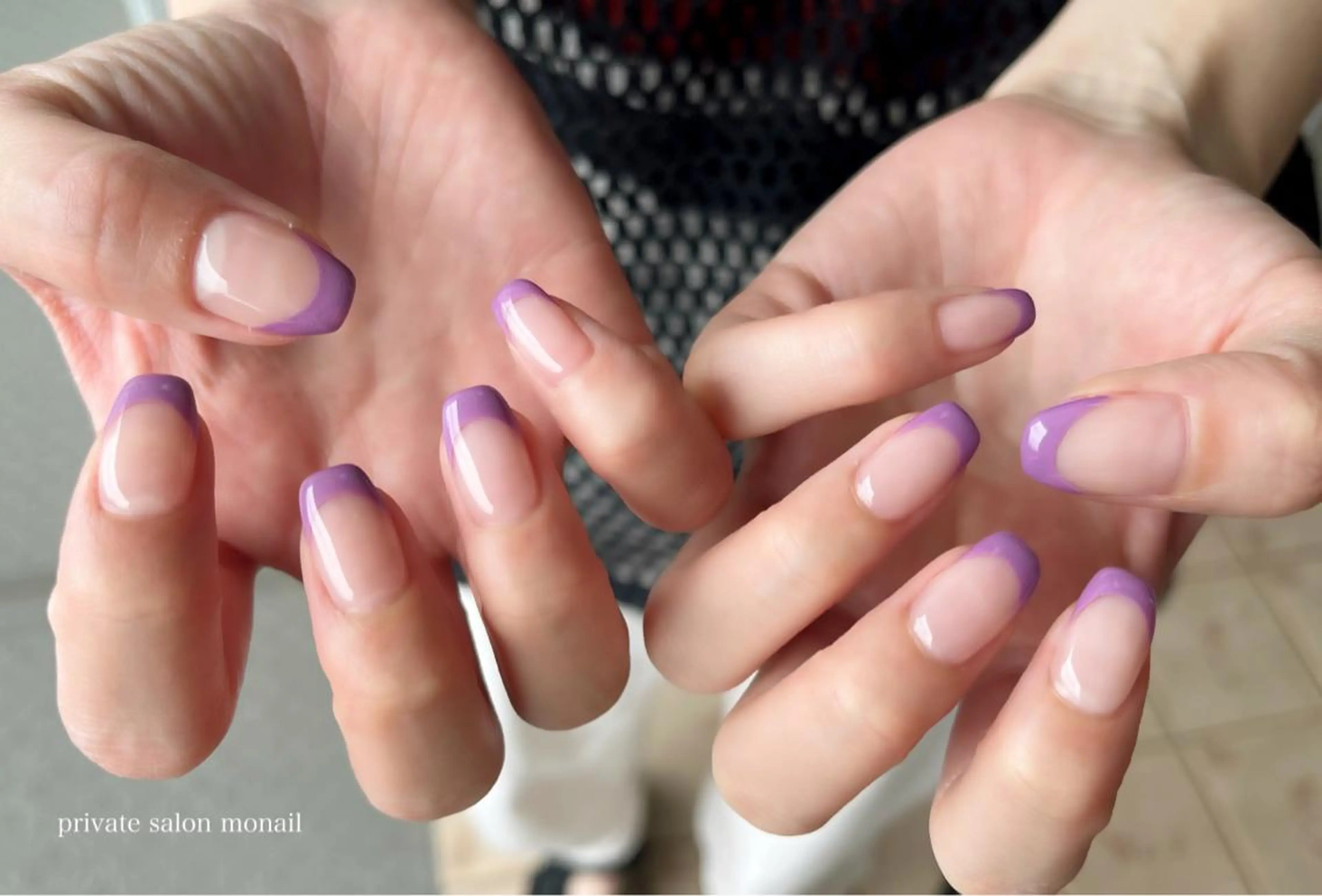 ネイル フレンチネイル パープル スクエアネイル nail salon monailのネイルデザイン