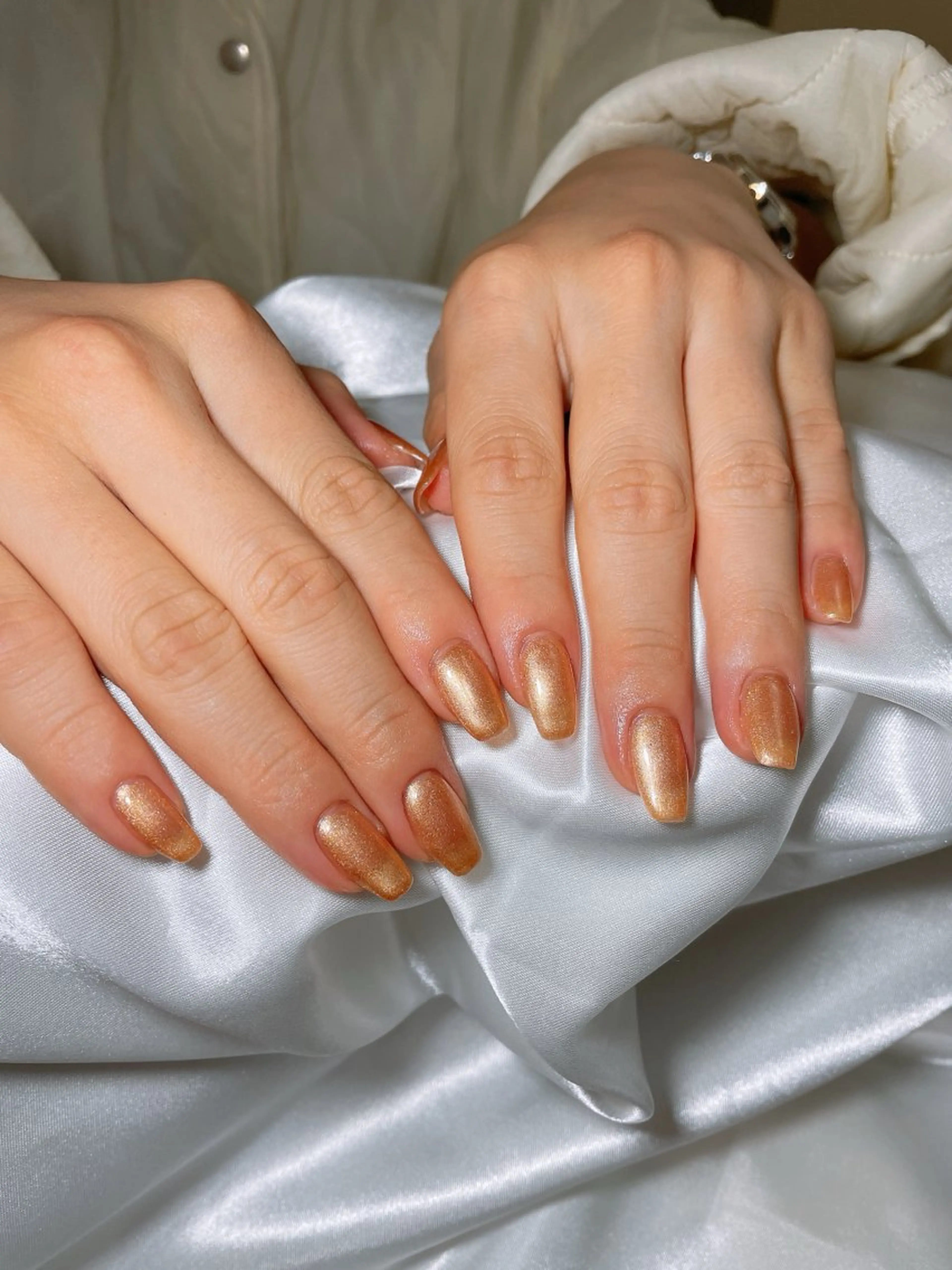 ネイル ゴールド オレンジ ハンドネイル Mynail プライベートサロンのネイルデザイン