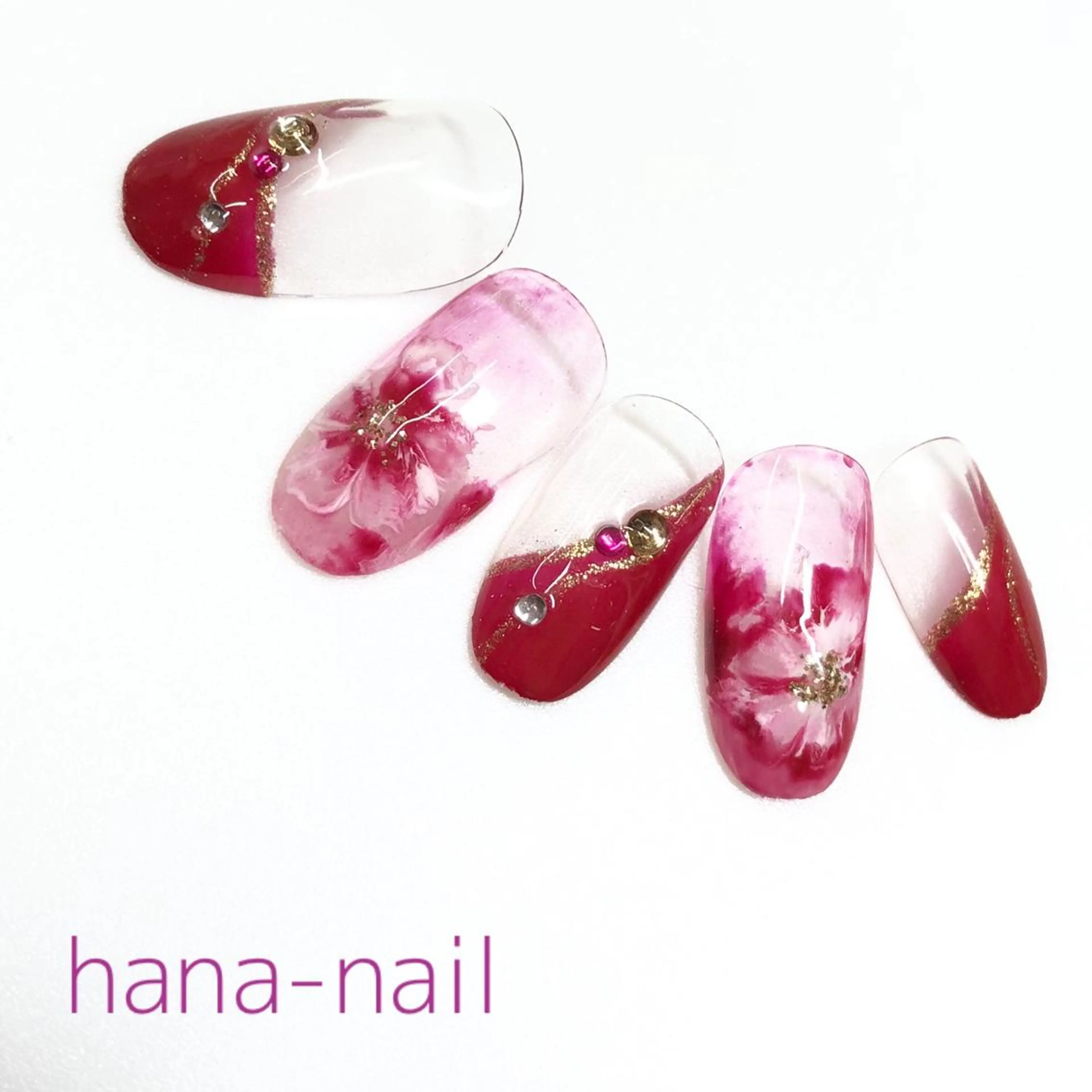 ネイル アートネイル ダブルフレンチ 長さ出し フレンチネイル ゴールド Kao hana-nailのネイルデザイン