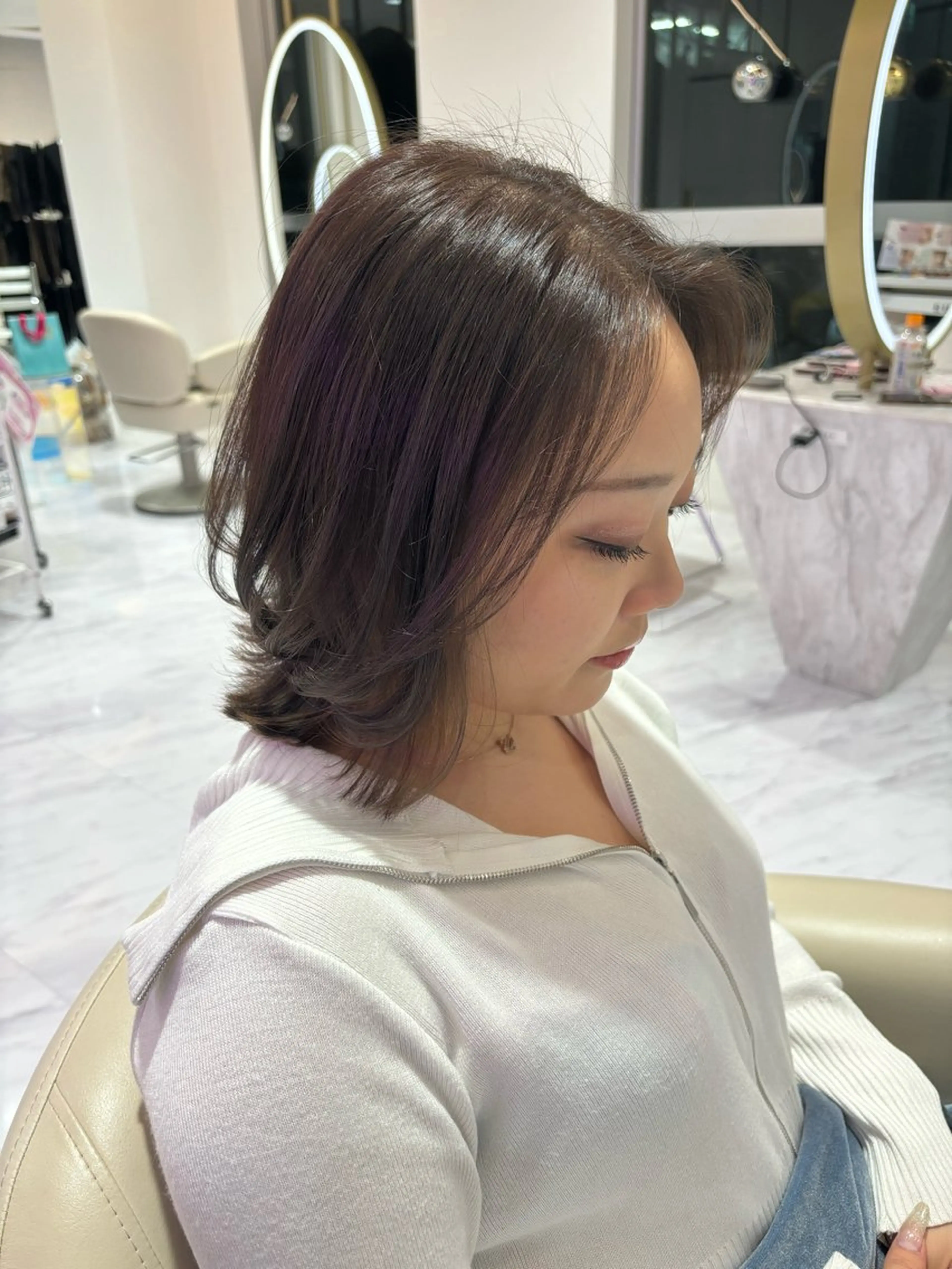 ミディアム くびれヘア レイヤーカット カット ヘアカラー トリートメント SAYAKA 🍒／ボブ／暖色のヘアスタイル