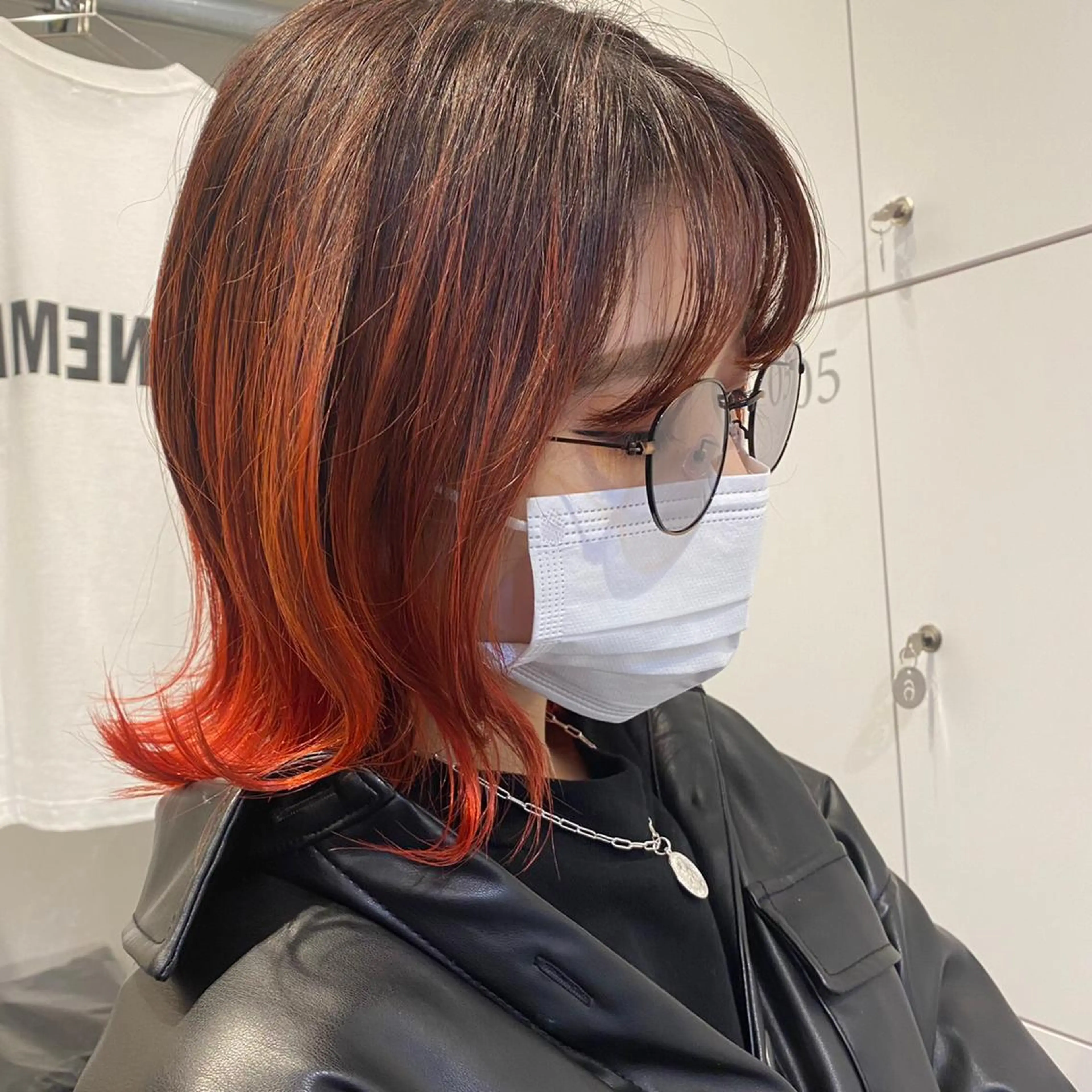 ミディアム カラー オレンジ レッドカラー 小川 舜人のヘアスタイル