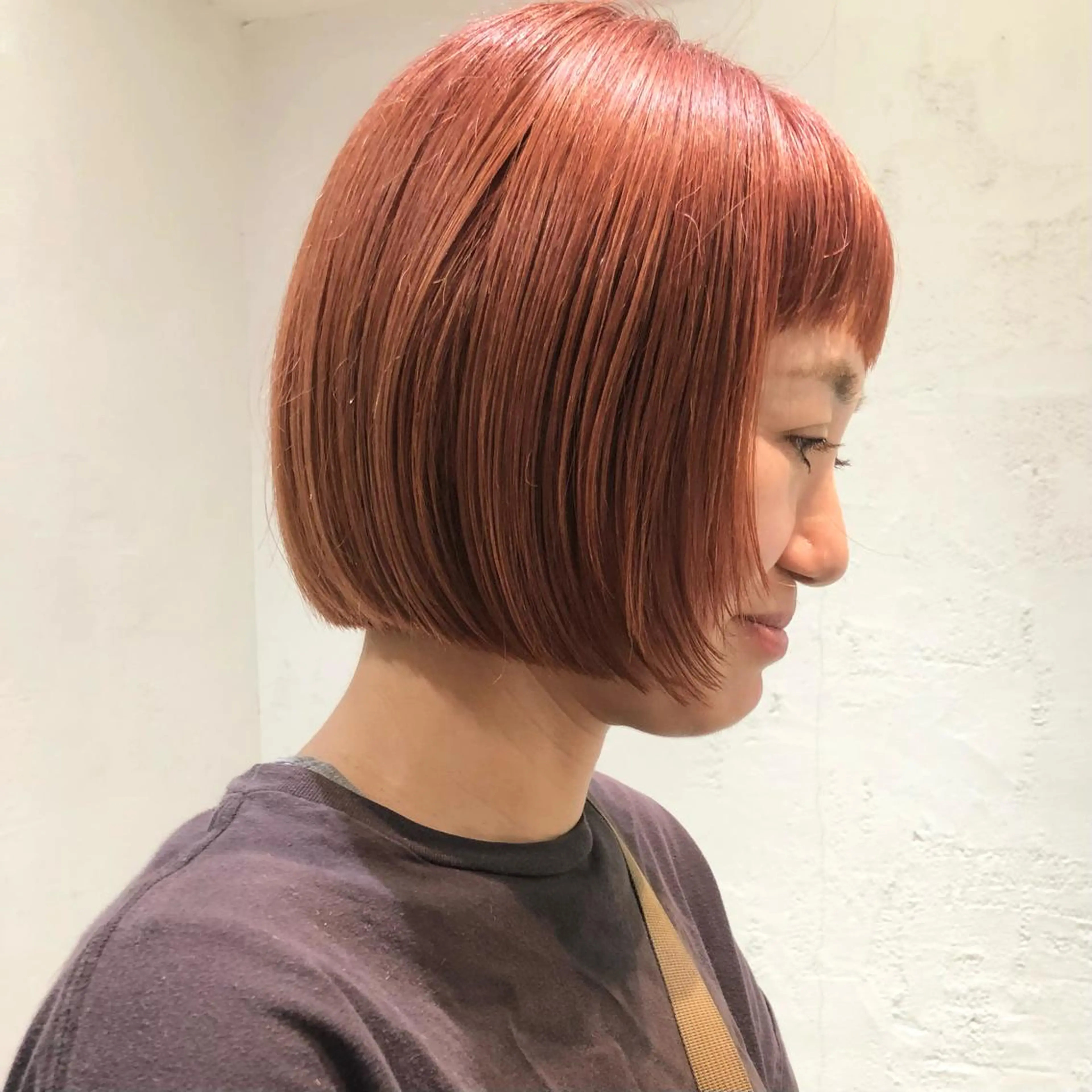 ショート カラー オレンジ ボブ 顔周りカット カット ヘアカラー トリートメント ハイトーン/ブリーチ 似合せカット/パーマのヘアスタイル