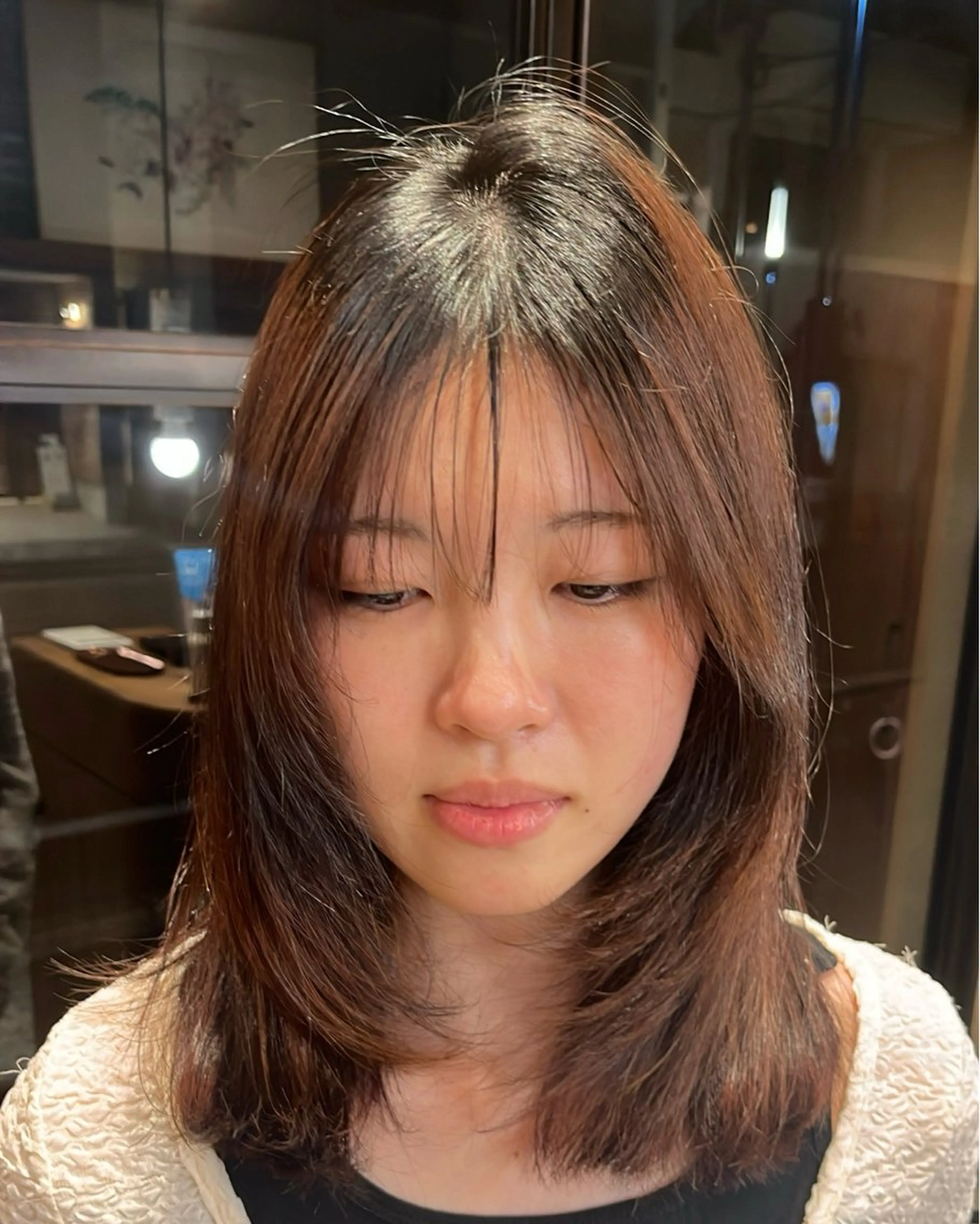 ロング 顔まわりレイヤー 顔周りカット レイヤーカット カット Wカラー🐾 ハルナのヘアスタイル