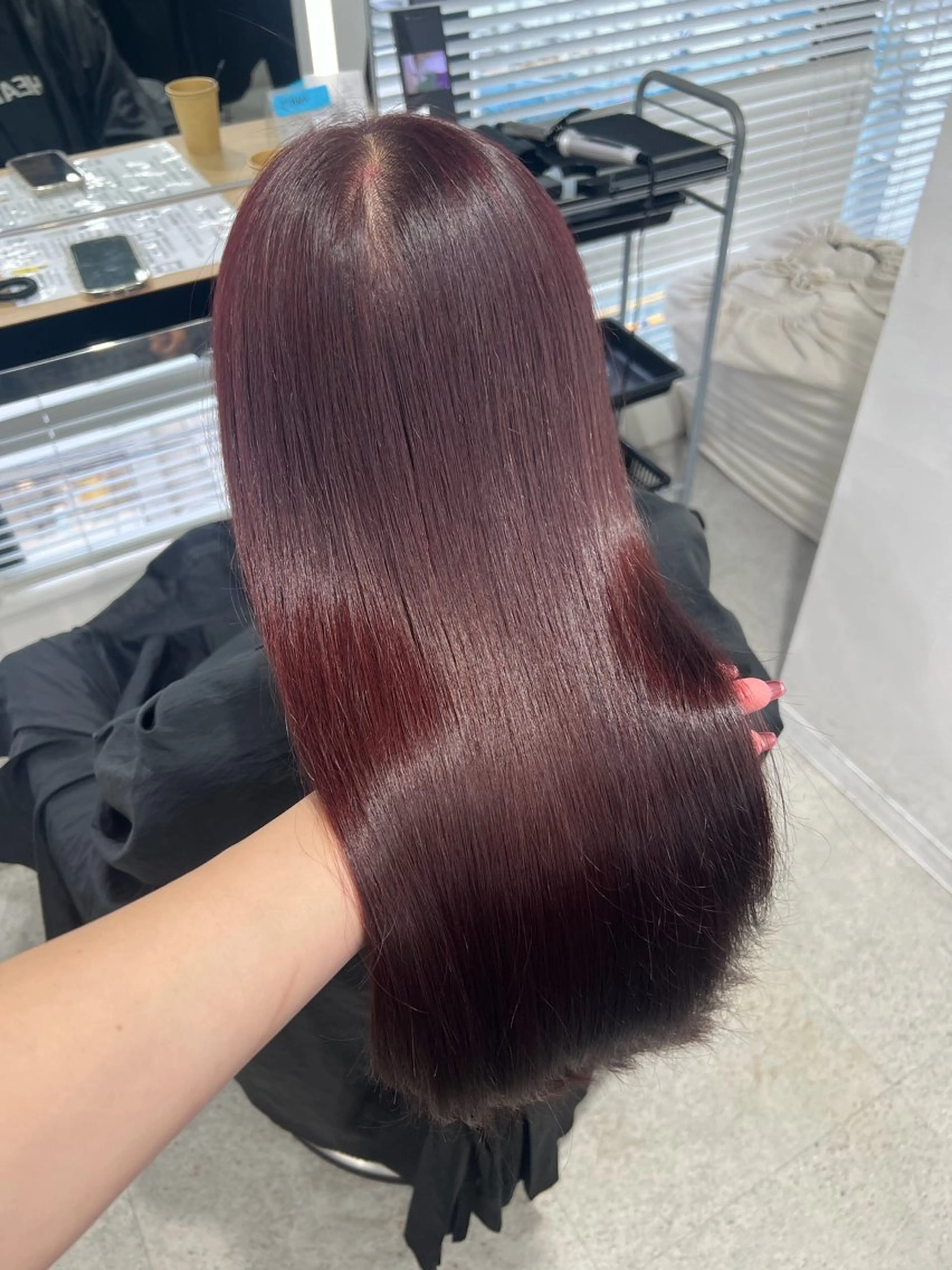 ロング カラー ブリーチ 髪質改善 トリートメント ヘアカラー 💗愛され暖色💗 ピンク/レッド💗のヘアスタイル