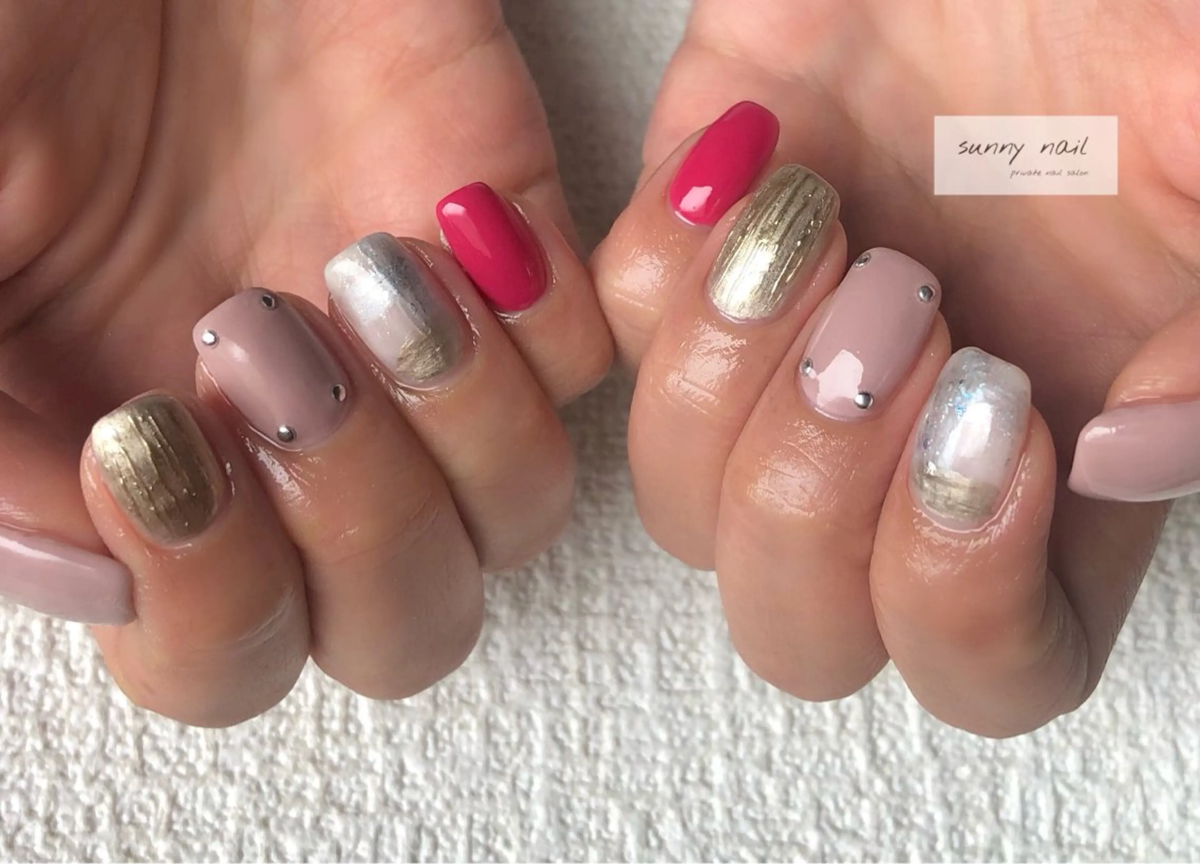 ネイル アートネイル カジュアル ミラーネイル ピンク sunny nailのネイルデザイン