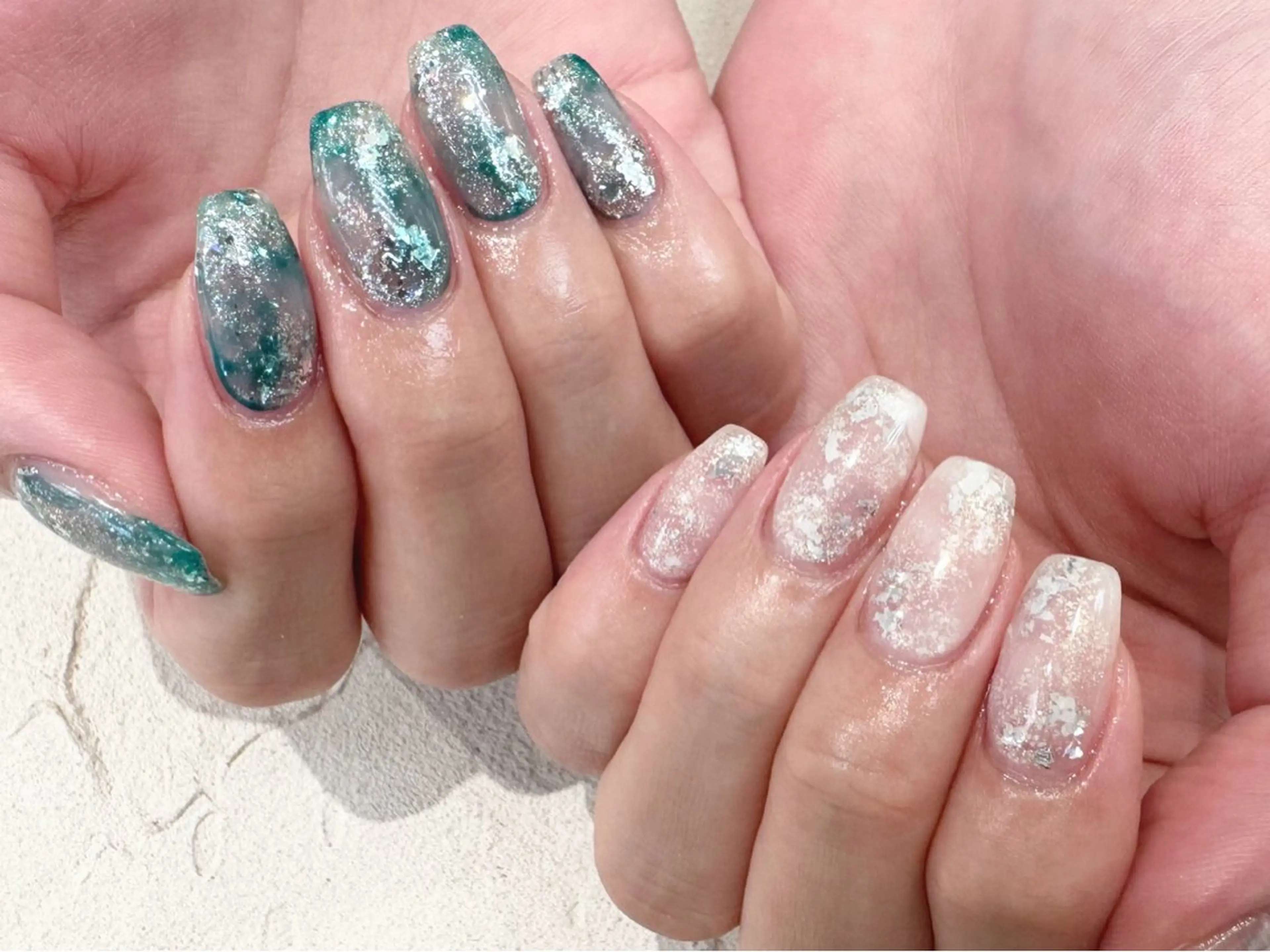 ネイル グリーン ニュアンスネイル ハンドネイル ひなの🌻hina nail自宅サロンのネイルデザイン