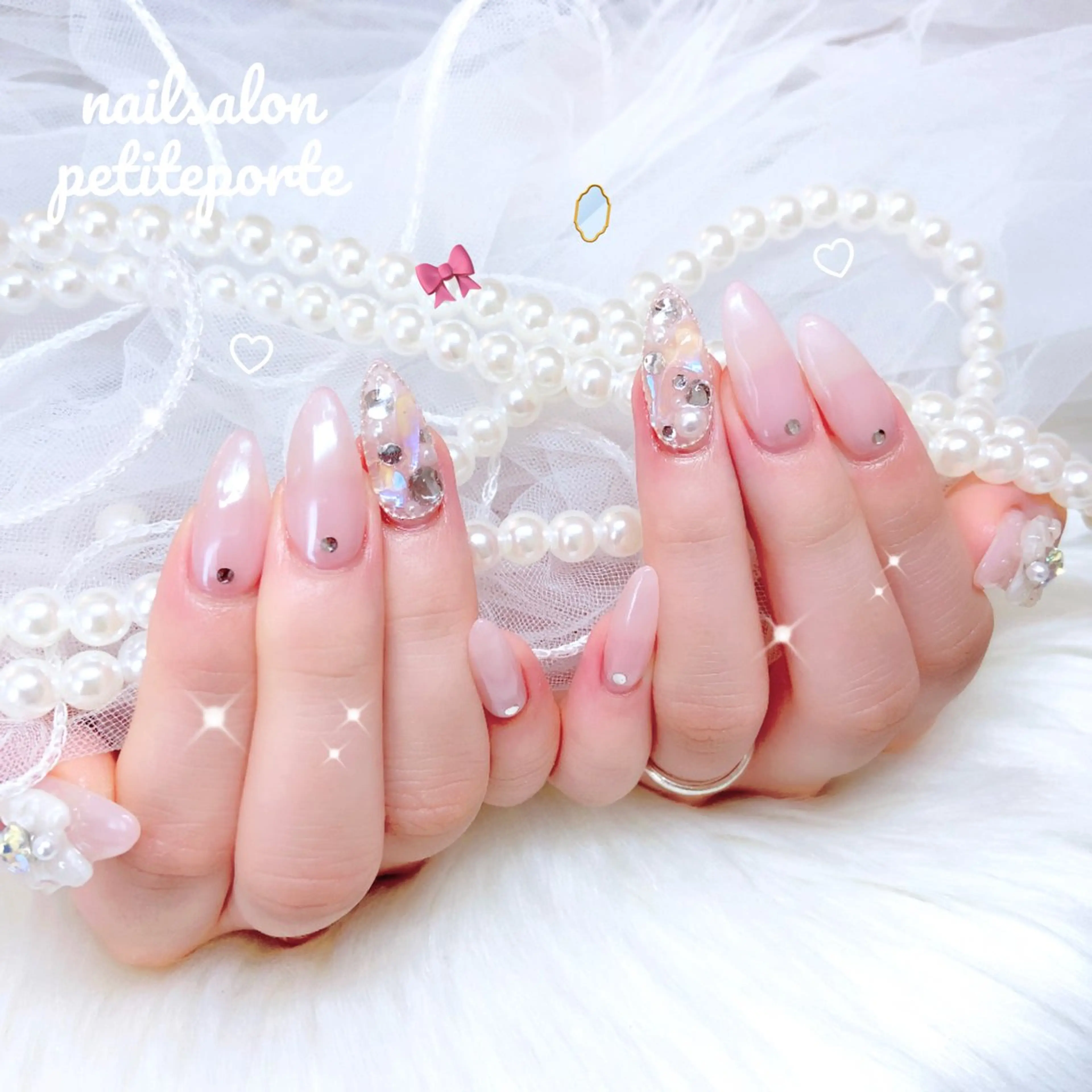 ネイル 長さ出し ジェルネイル ミラーネイル ピンク シンプルネイル ハンドネイル petite porteのネイルデザイン