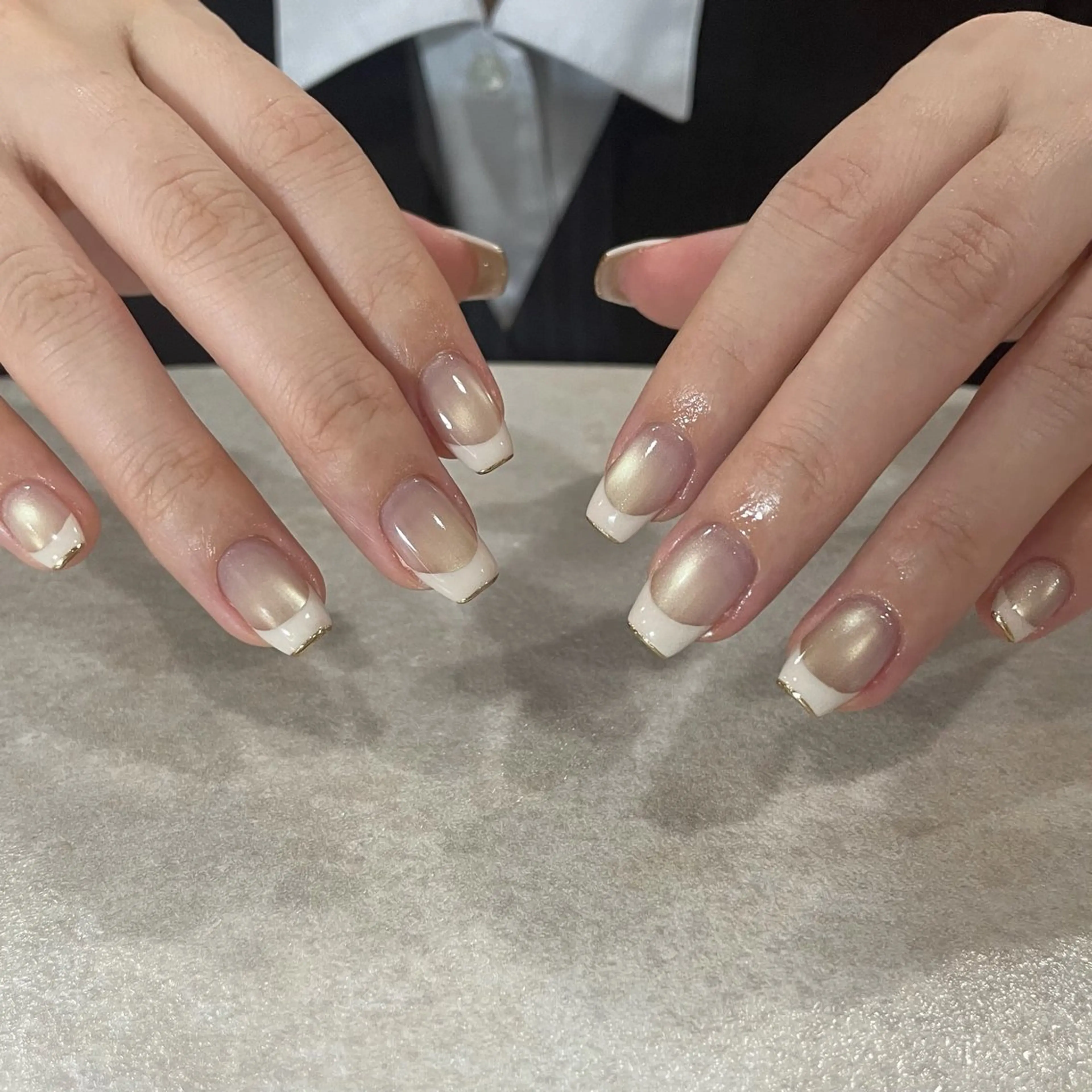 ネイル フレンチネイル ゴールド ミラーネイル ハンドネイル tsukasa nail+plusのネイルデザイン