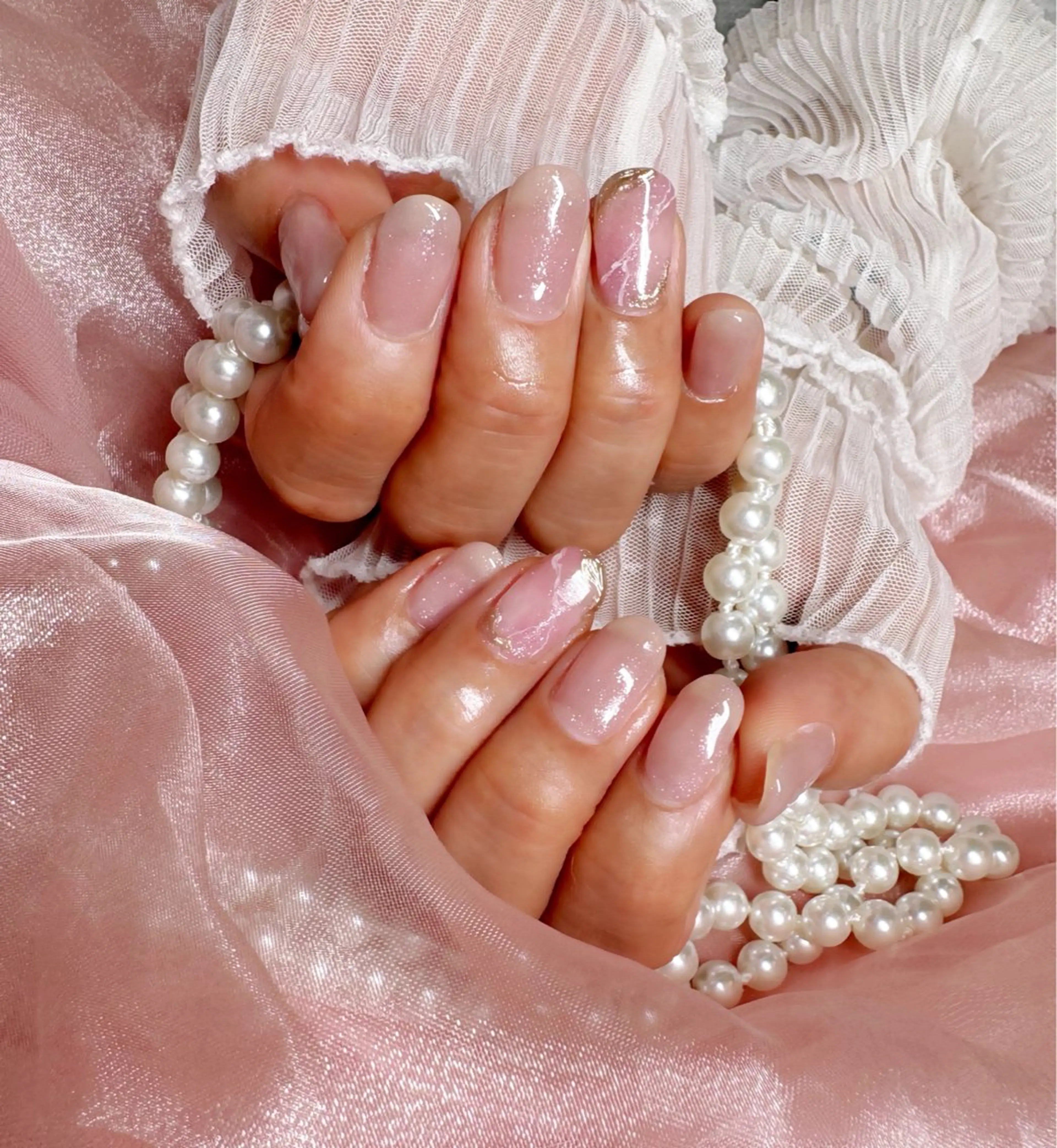 ネイル 大理石ネイル(マーブル) ピンク ハンドネイル Nail Salon macherieのネイルデザイン