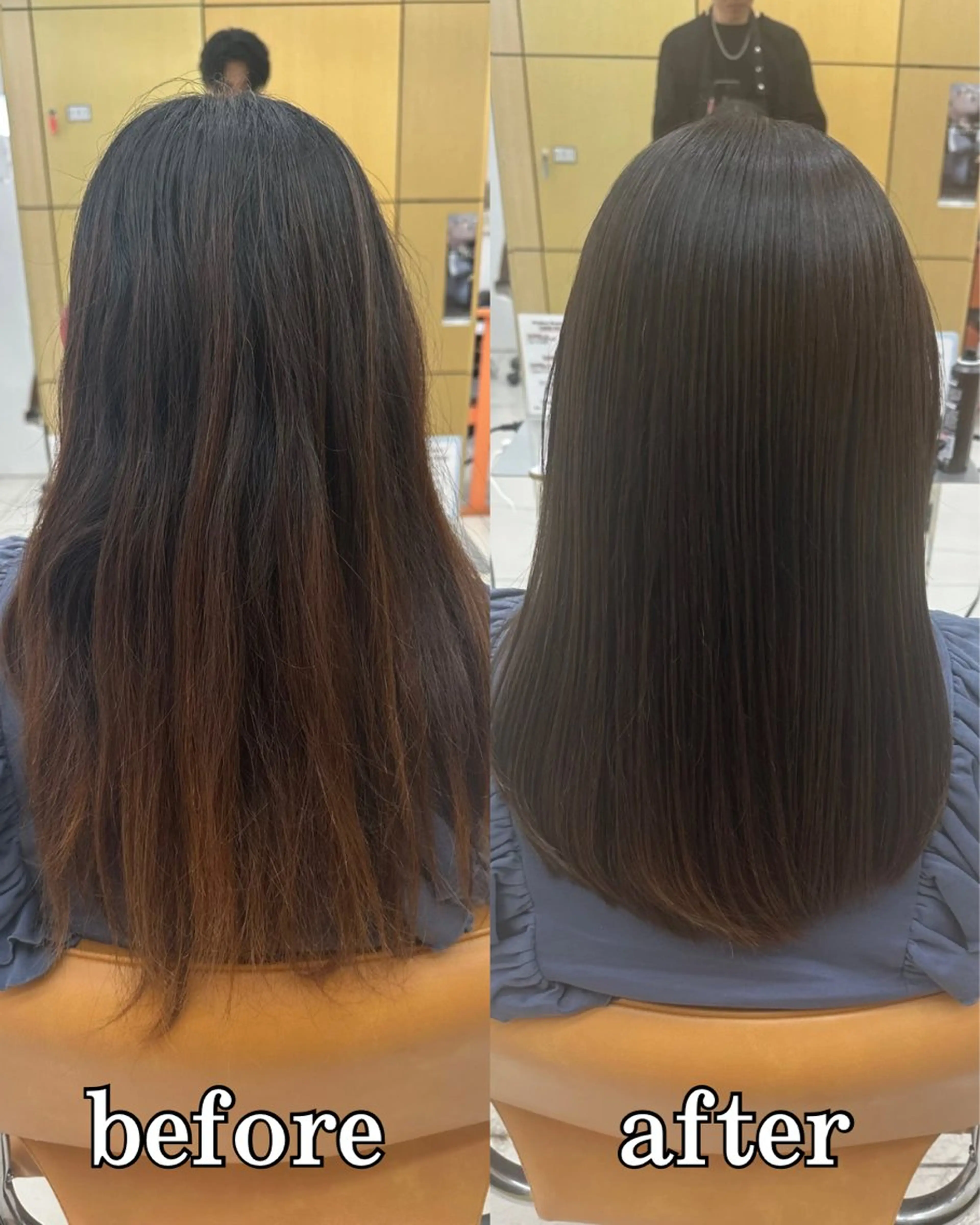 セミロング パーマ カット 縮毛矯正 トリートメント 髪質改善× 白髪ぼかし溝江のヘアスタイル