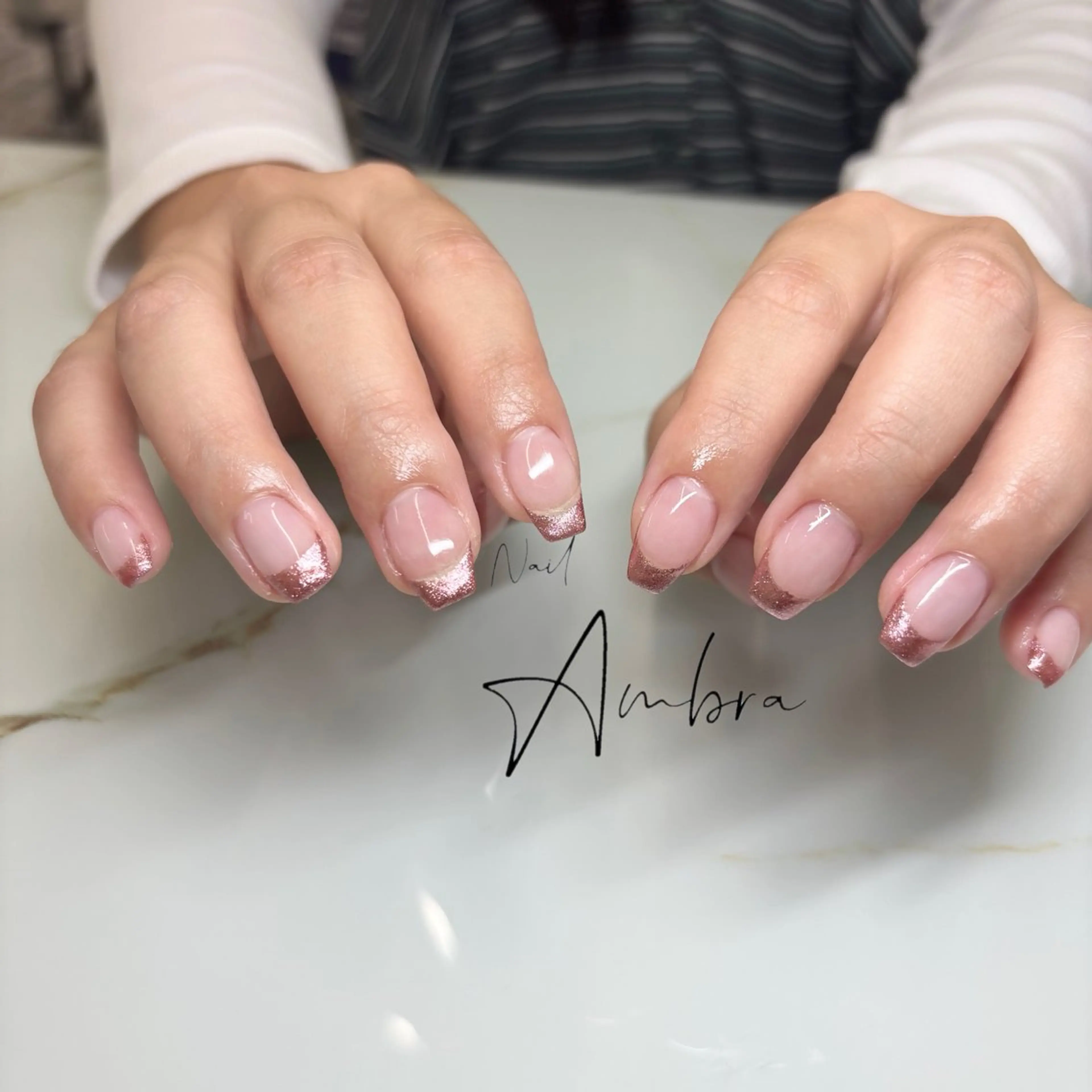 ネイル フレンチネイル ラメ(グリッター) ピンク ハンドネイル Nail Ambra 小山のネイルデザイン