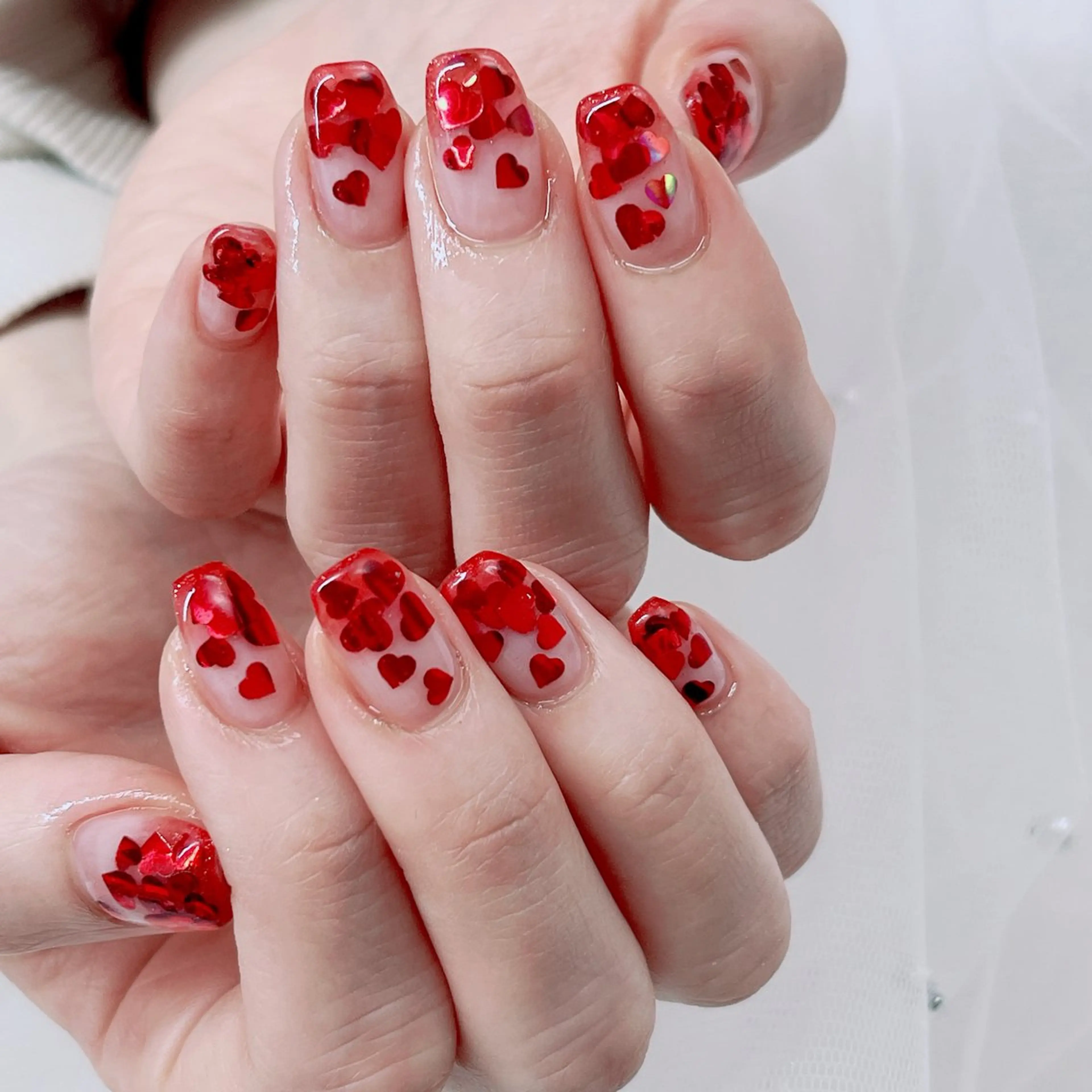 ハートホロ❤️埋めつくしネイル¥7700フット変更¥660の写真