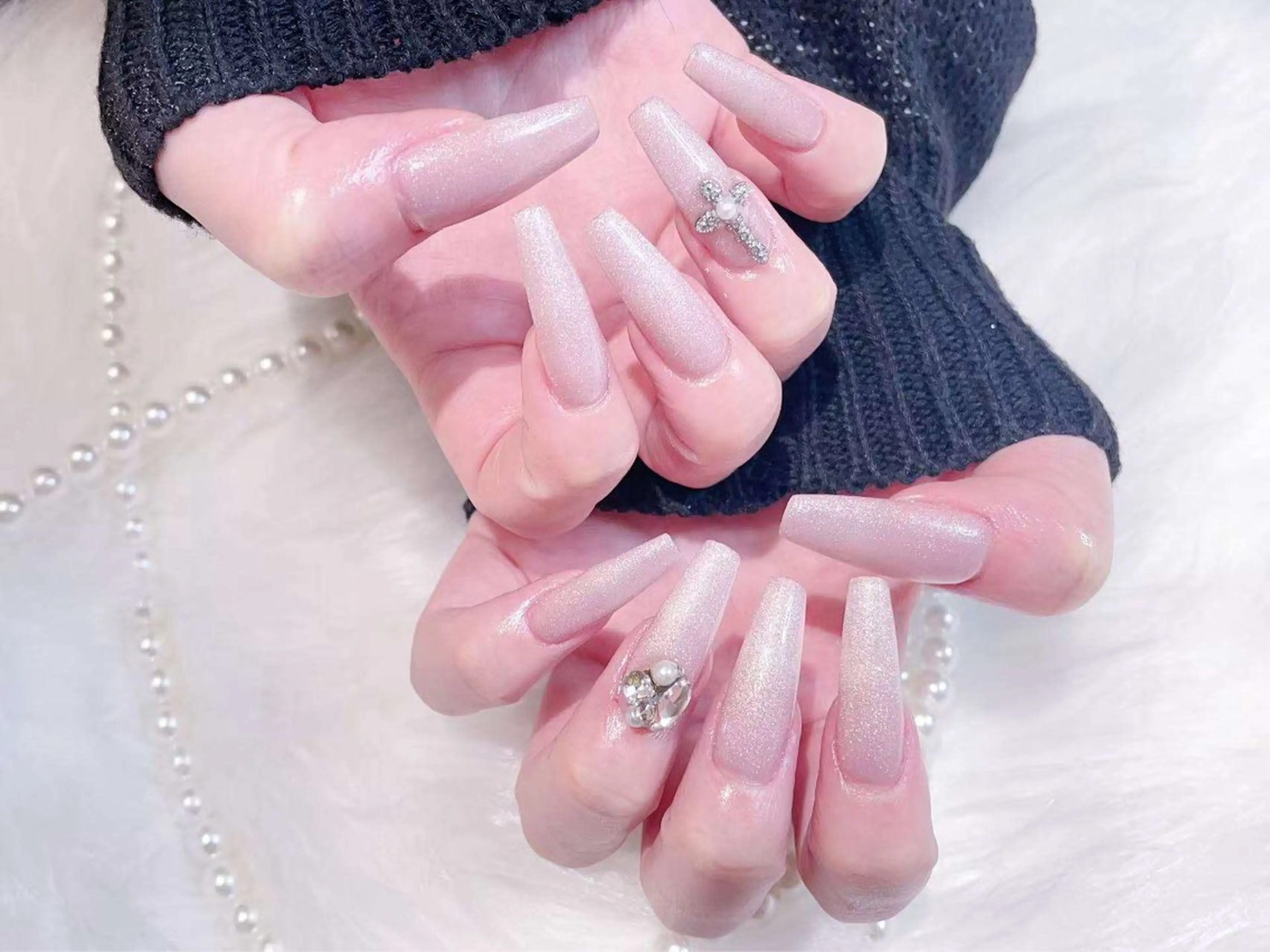ネイル チークネイル 長さ出し フレンチネイル ガーリー 韓国ネイル SunNail池袋駅 ワンホンネイルのネイルデザイン