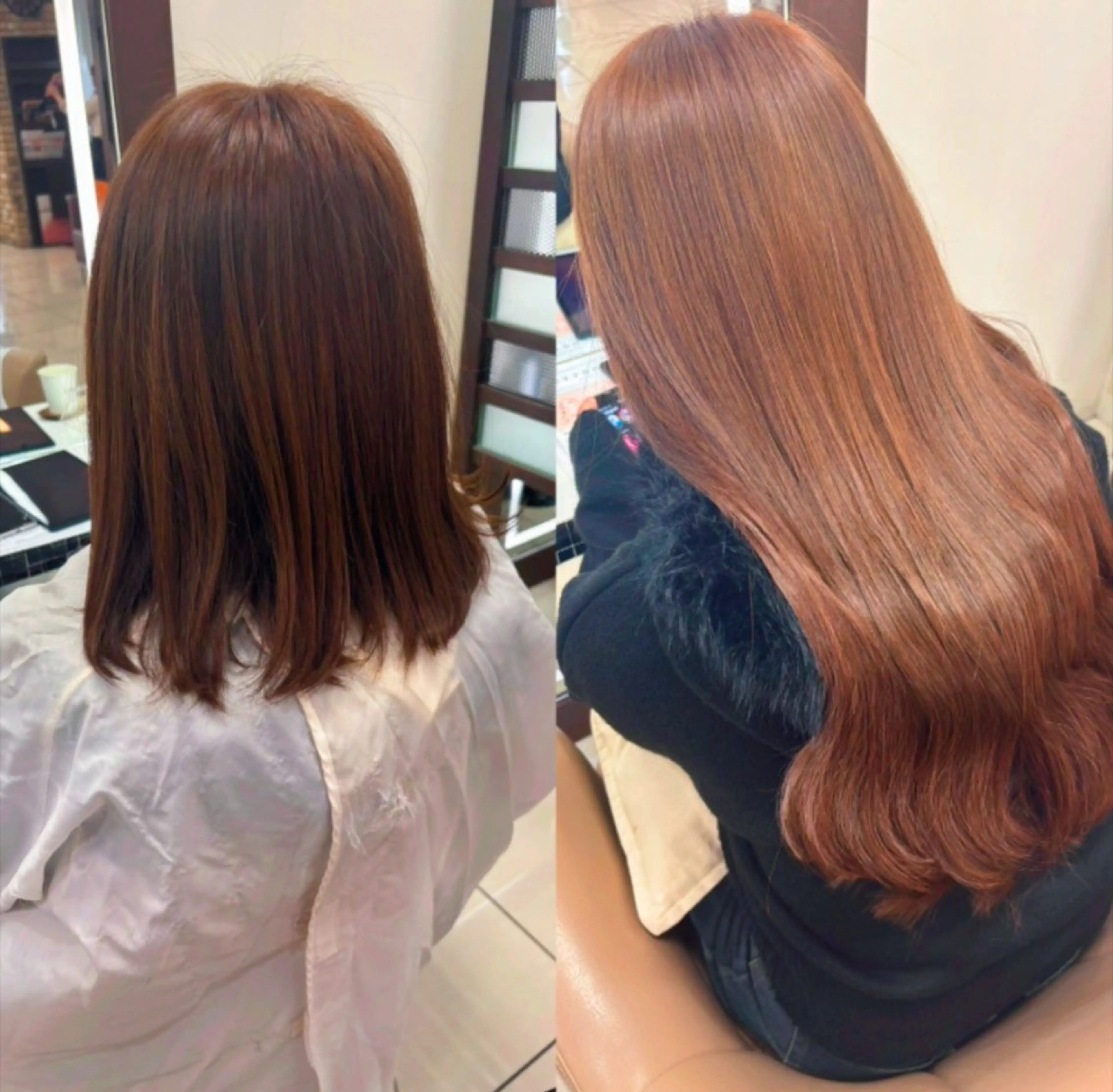 ミディアム ヘアカラー エクステ 暖色カラー❤️横浜 エクステらん🦖のヘアスタイル