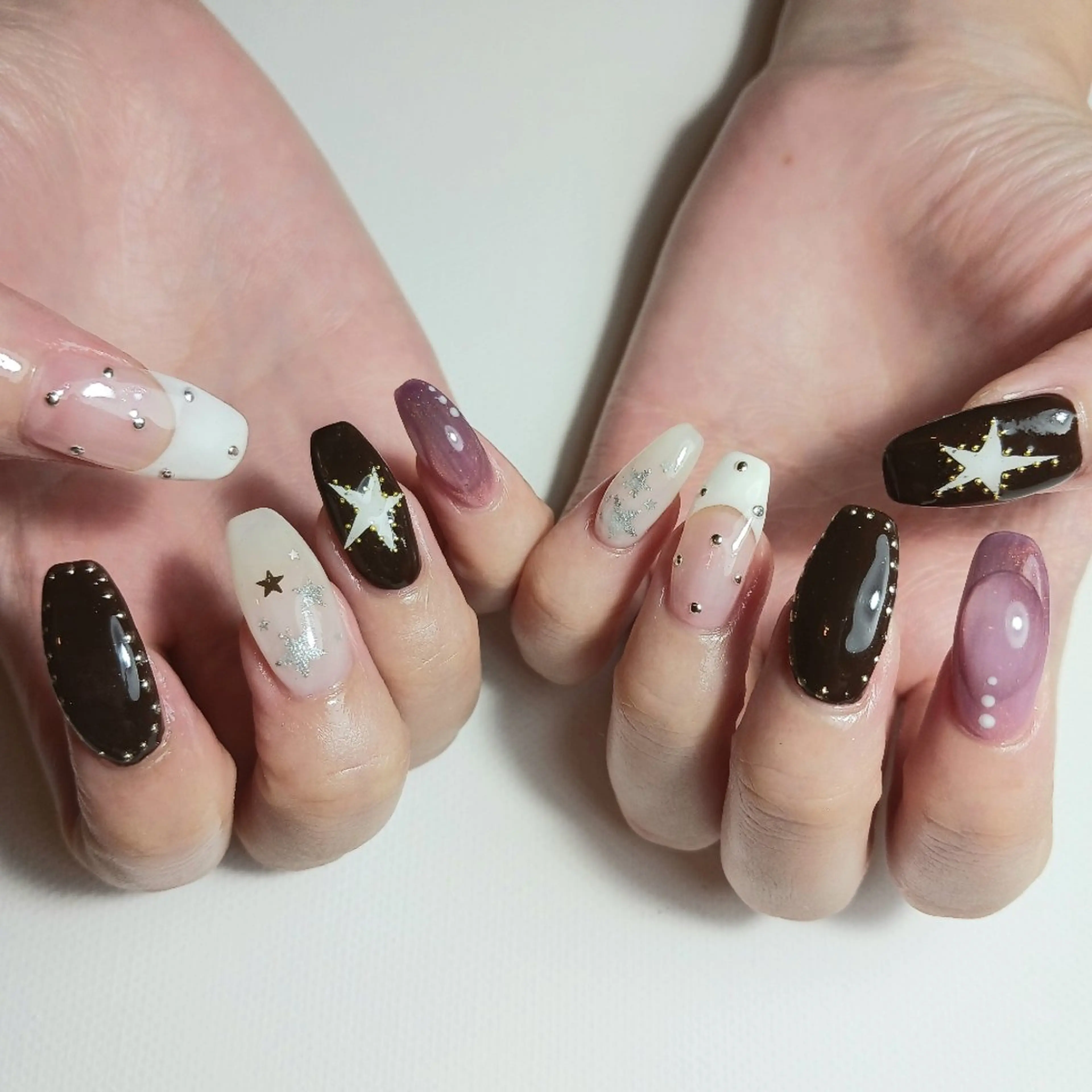 ネイル ブラウン フレンチネイル ジェルネイル マグネットネイル 持ち込み ハンドネイル owlnail /持込みデザイン専門のネイルデザイン