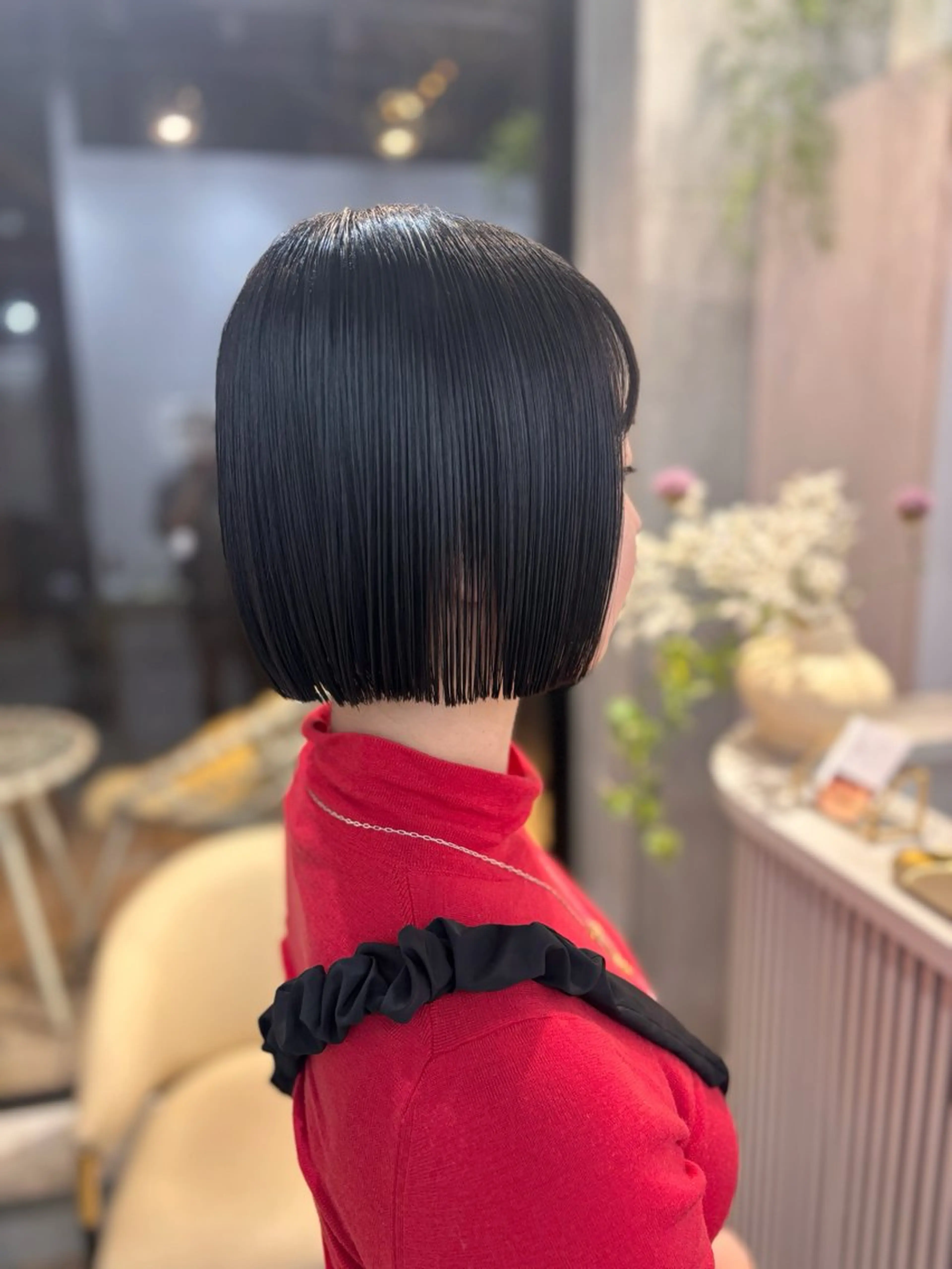 ショート 切りっぱなしボブ ボブ カット、縮毛矯正 モデル募集🎀あゆみのヘアスタイル