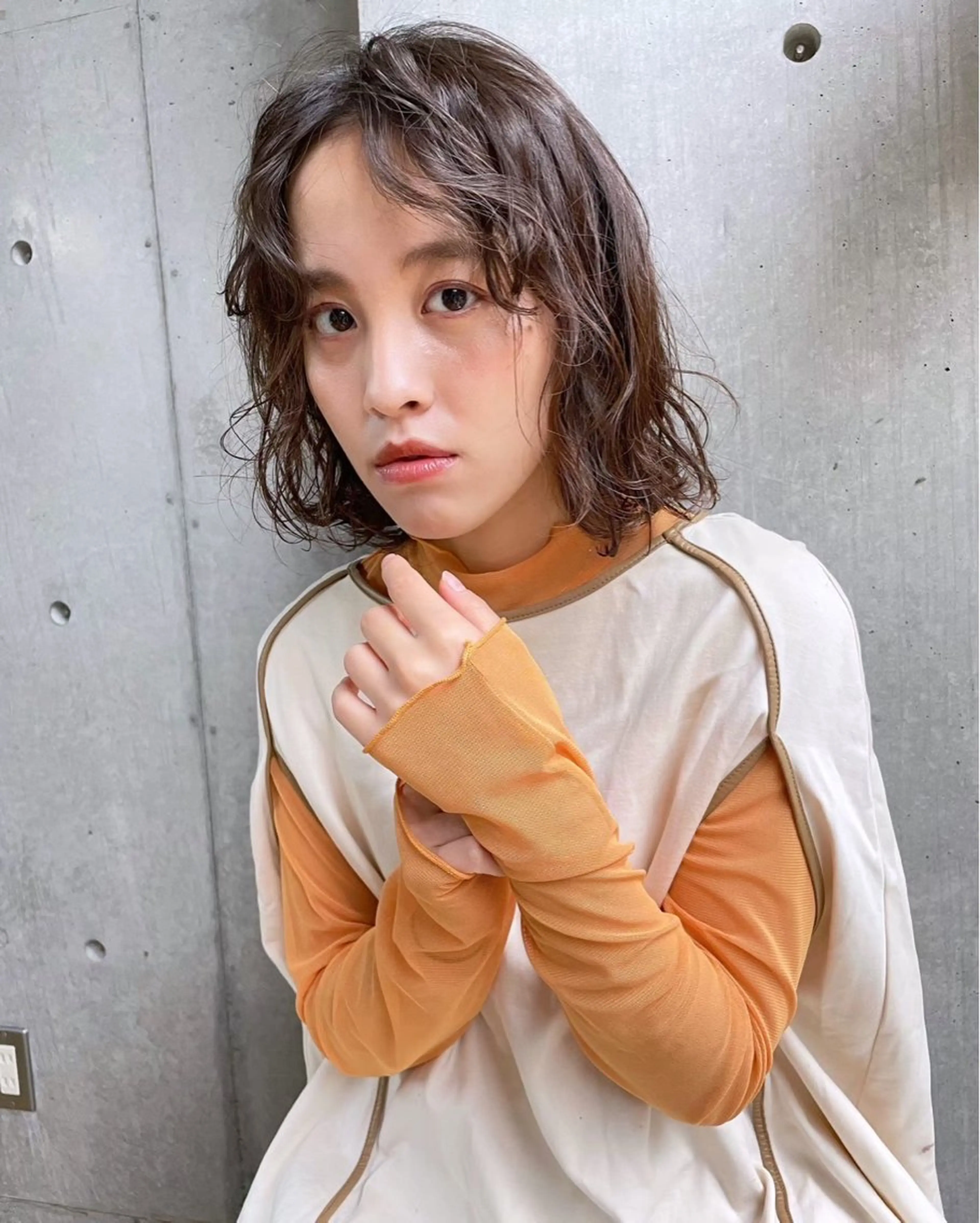 ミディアム カラー パーマ ミディアムパーマ 暖色カラー/ピンク カラー/HARUKAのヘアスタイル