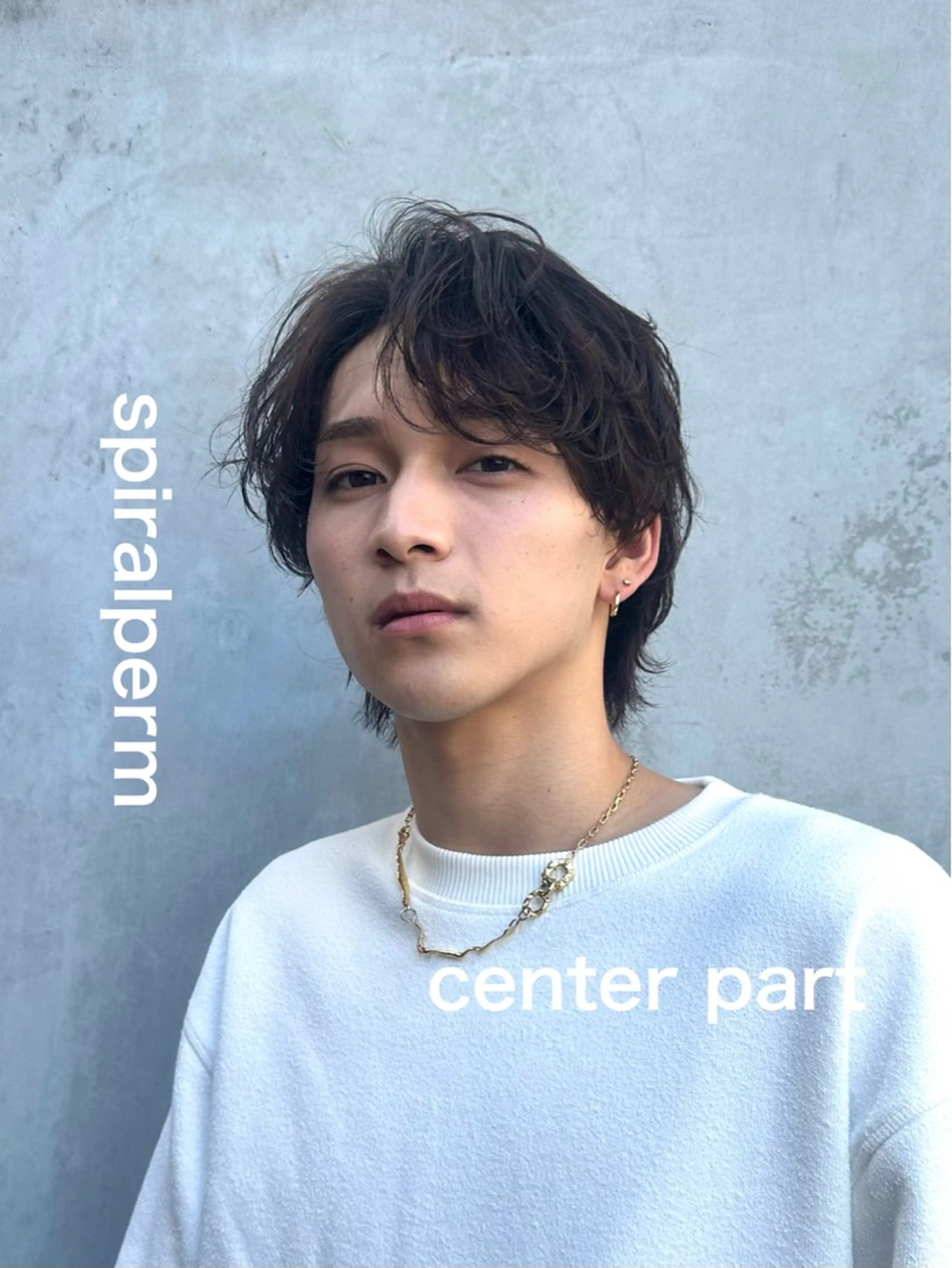ミディアム パーマ メンズ カット パーマ 💈原宿指名No.1 センターパート💈のヘアスタイル