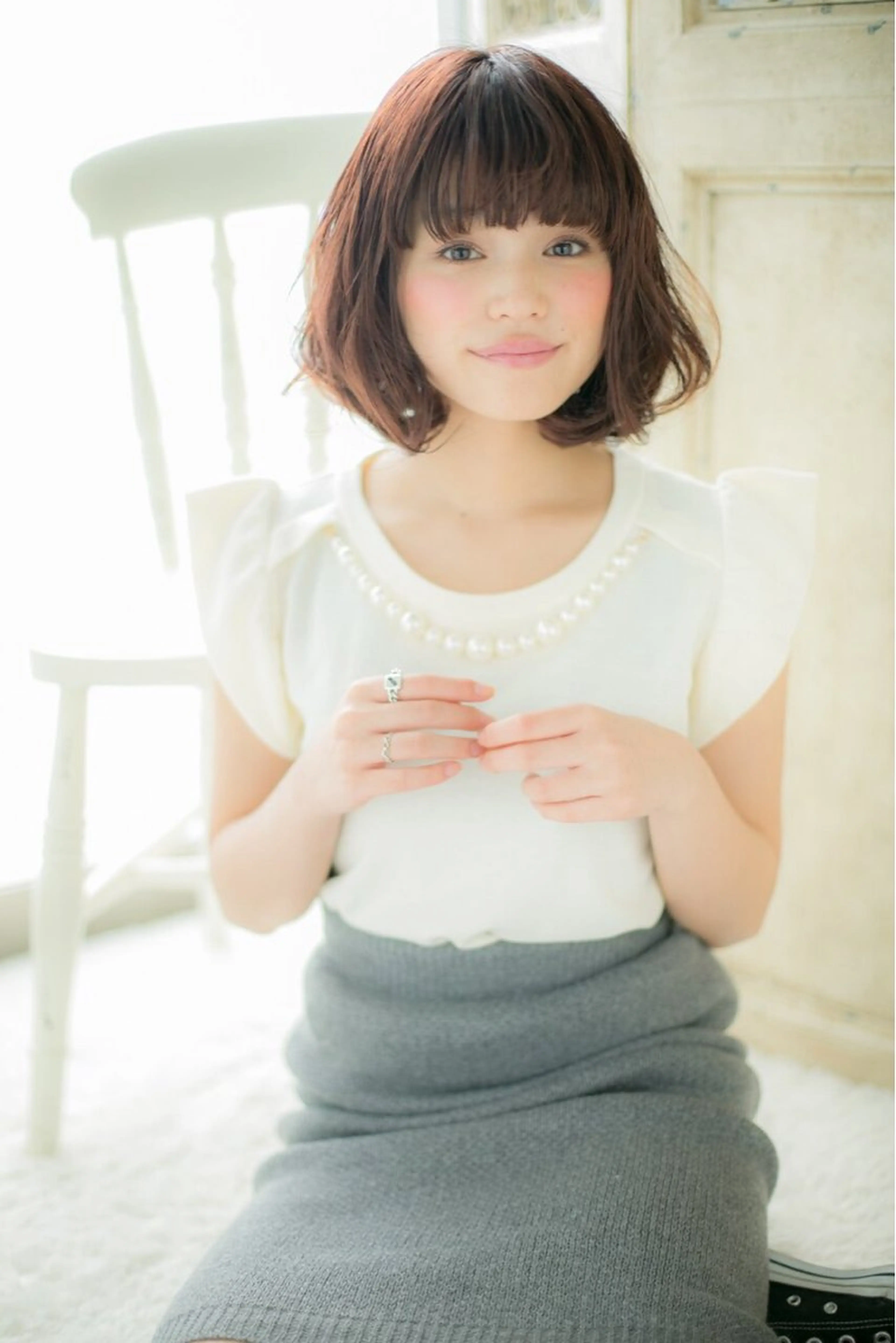 ミディアム カット パーマ 縮毛矯正×髪質改善 カラー×クロスパーマのヘアスタイル