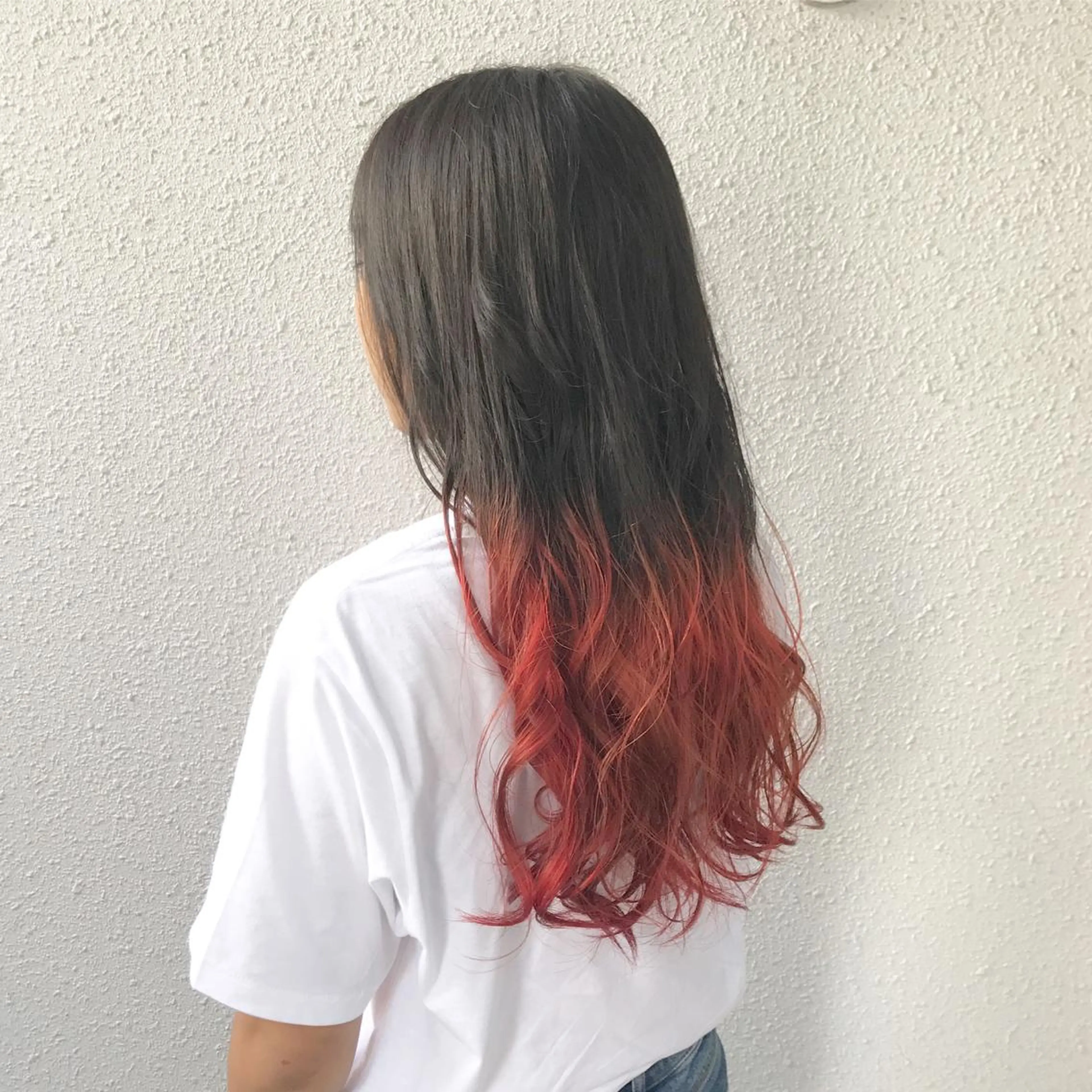 ロング カラー ダブルカラー レッドカラー インナーカラー/天神 ブリーチ/吉田のヘアスタイル