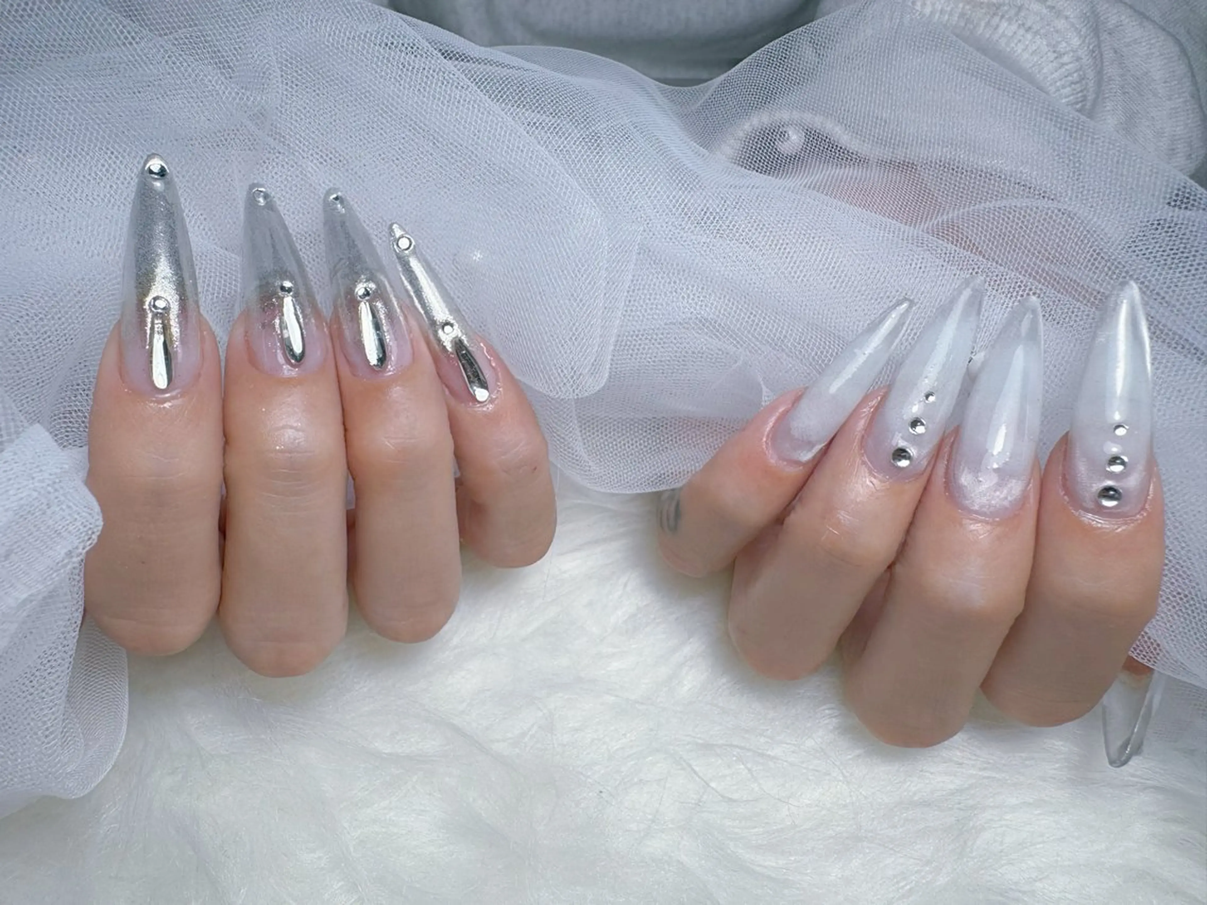 ネイル ブルー チークネイル キラキラネイル ロングネイル マグネットネイル Nail Salon K&Rのネイルデザイン