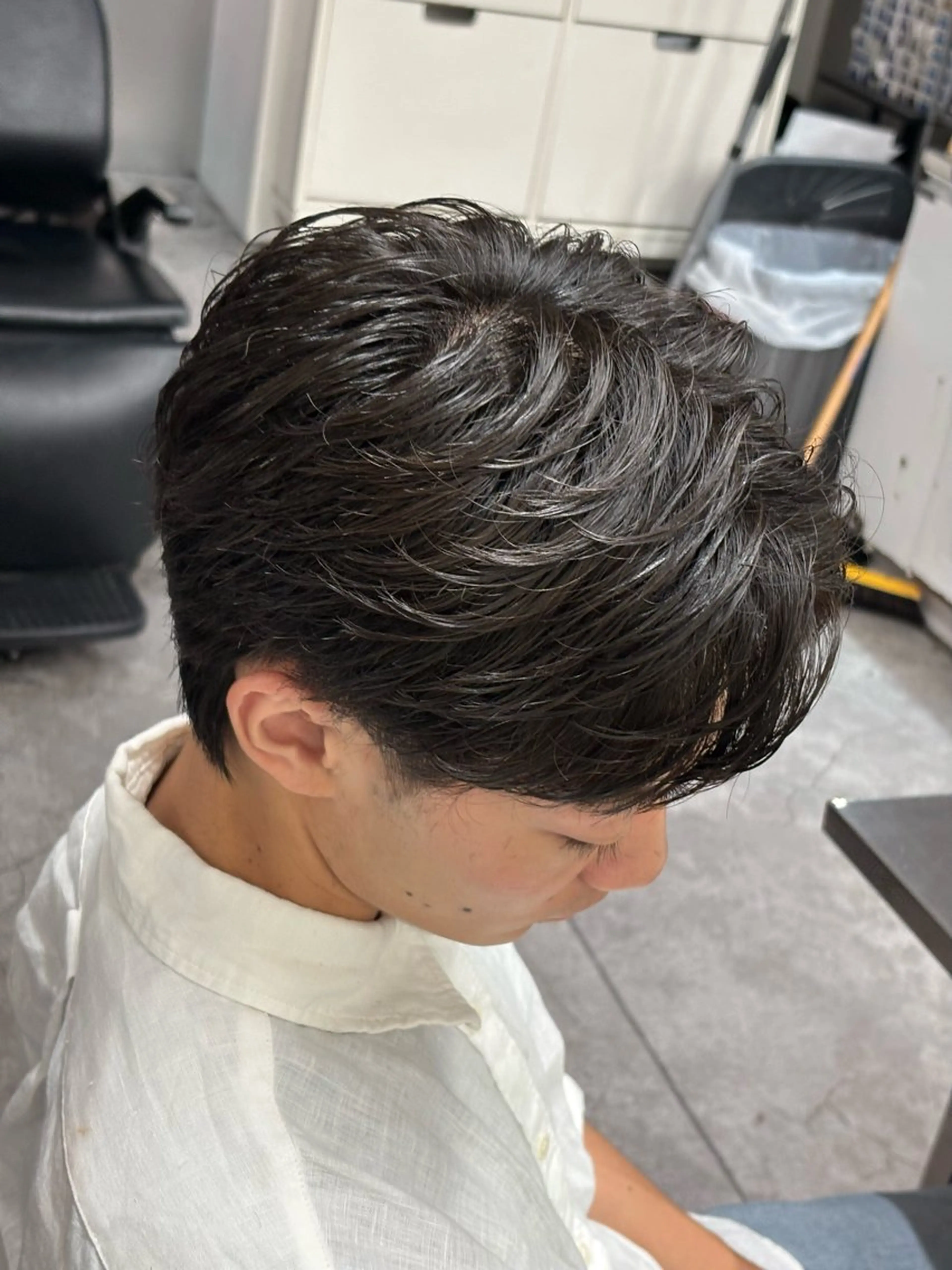 ミディアム カラー パーマ メンズ カット ヘッドスパ ヘアセット メンズパーマ特化 🔥韓国ヘア職人🔥のヘアスタイル