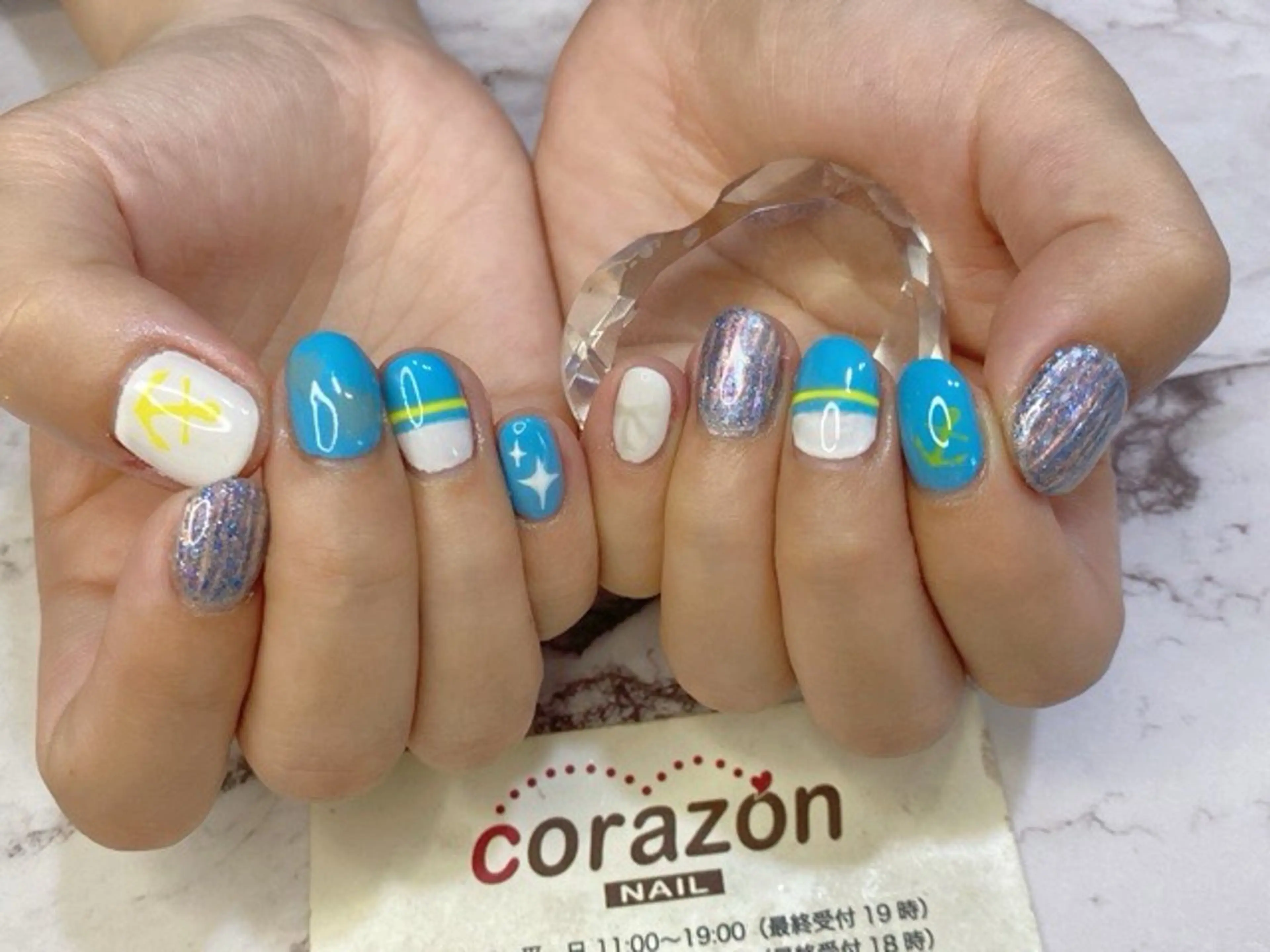 ネイル ブルー 水色 ネイリスト aicoのネイルデザイン